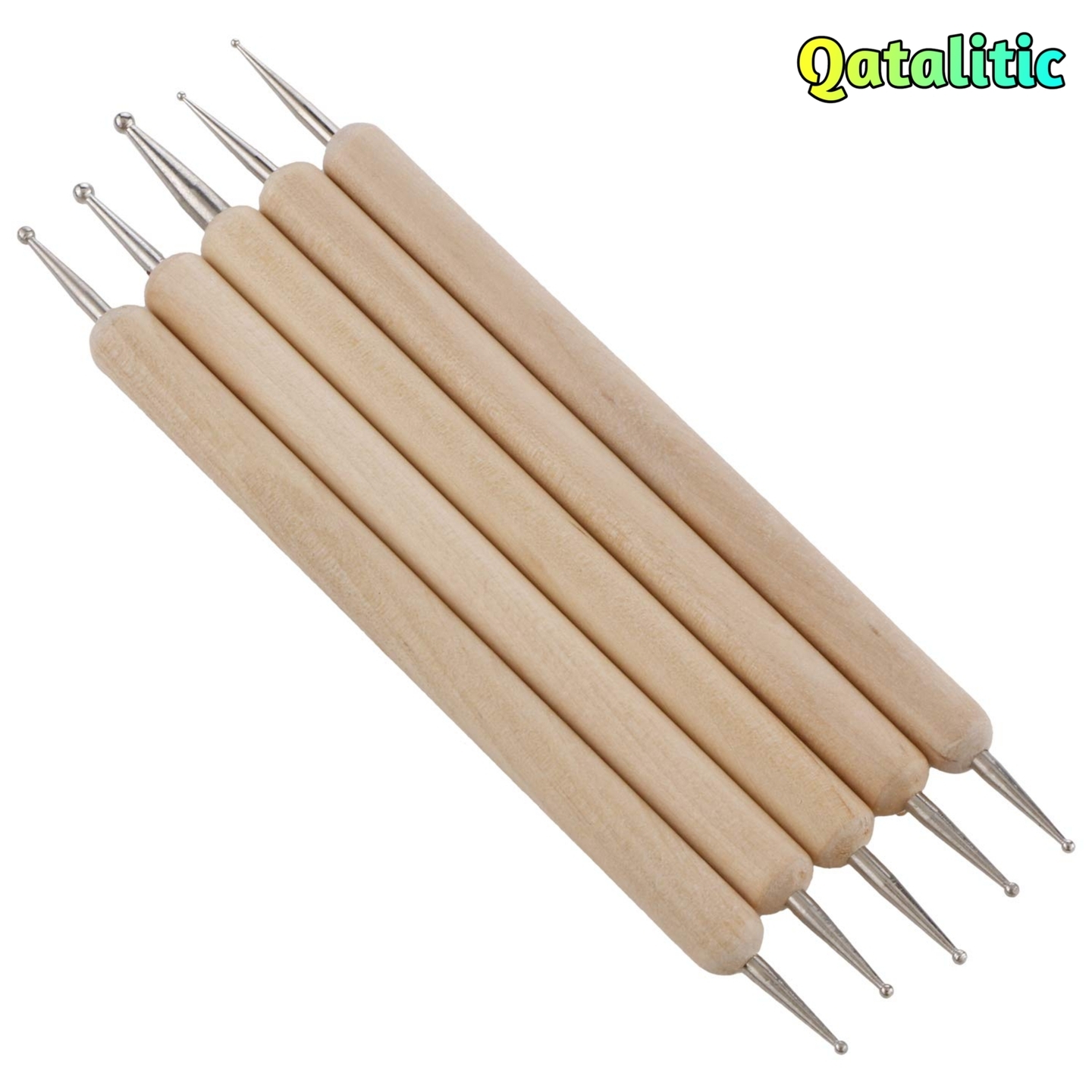 Qatalitic 5 Piece Double Wooden Dotting Tool Set for Mandala Clay Pottery Ceramic Nail Art and Sculpting Tools