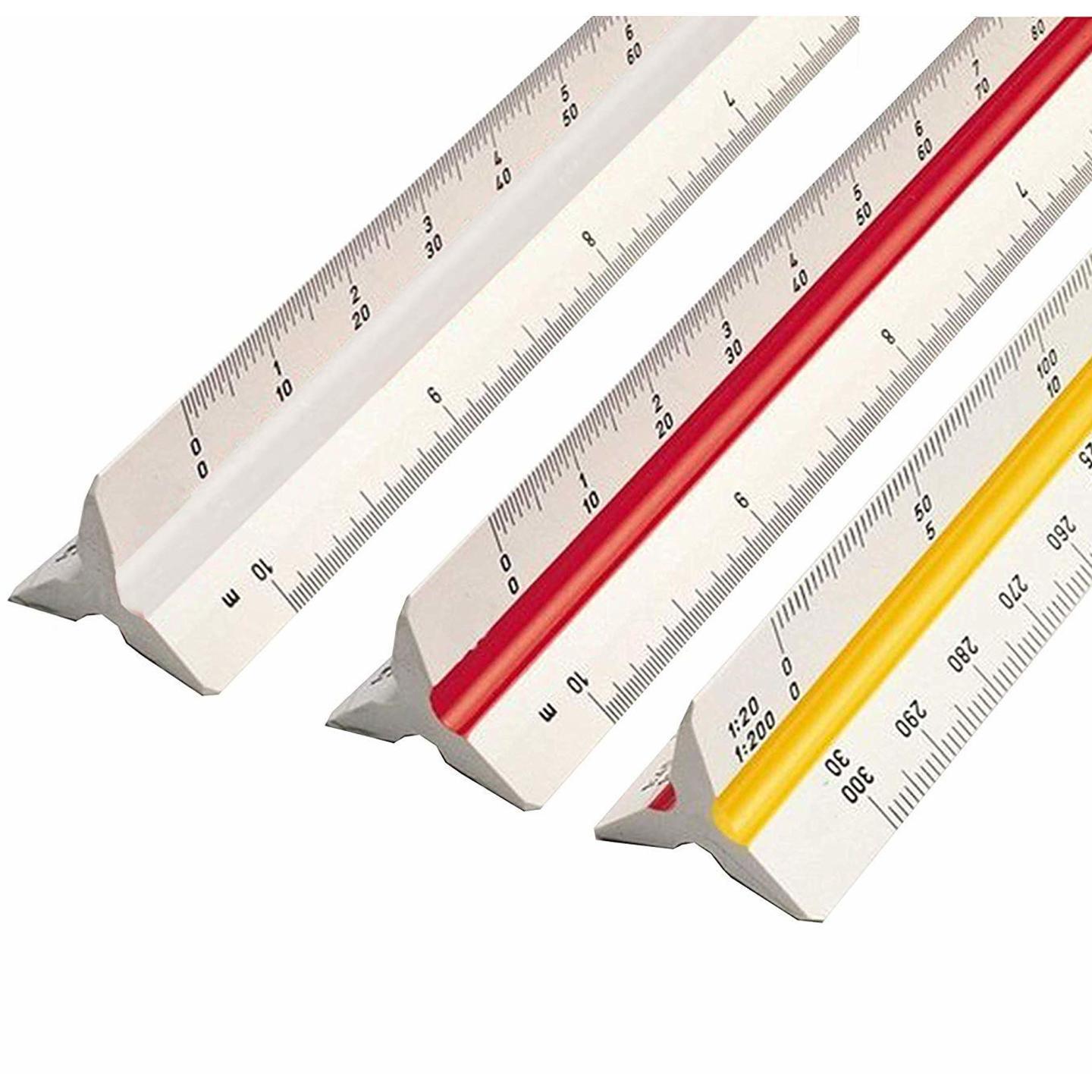 Qatalitic Triangle Scale Ruler, 30cm (12 Inch) Long Plastic Drafting Scale Ruler Very Useful to Architect, Engineer, Students, Office Employee (1-Piece)
