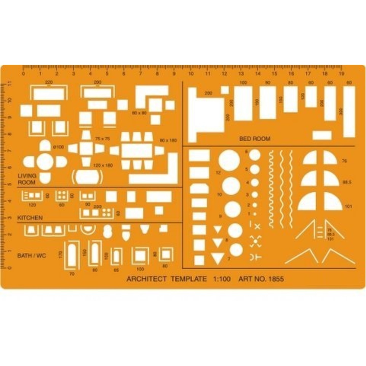 Qatalitic Metric 1:100 Scale Architectural Drawing Template Stencil - Architect Technical Drafting Supplies - Furniture Symbols for House Interior Floor Plan Design