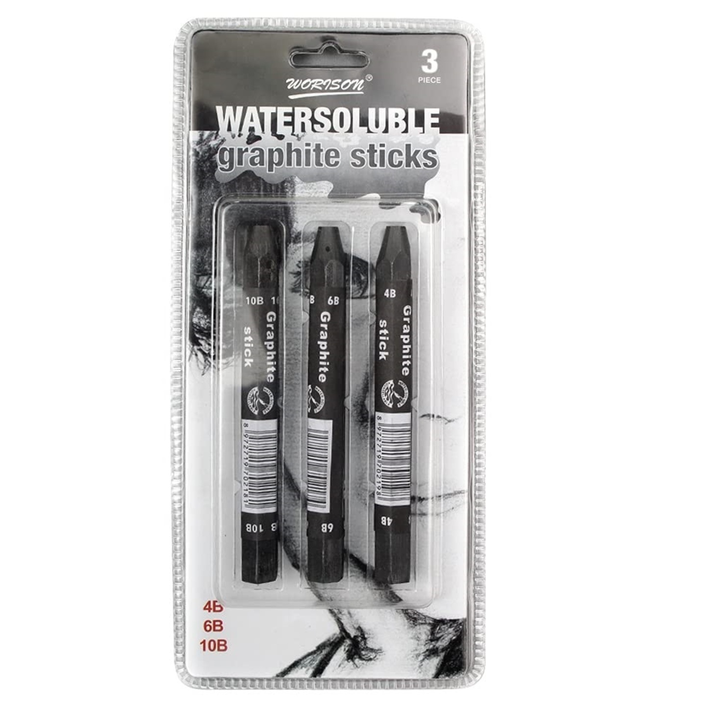 Qatalitic worison Water Soluble Chunky Graphite Stick Pack of 3 for Sketching and Drawing