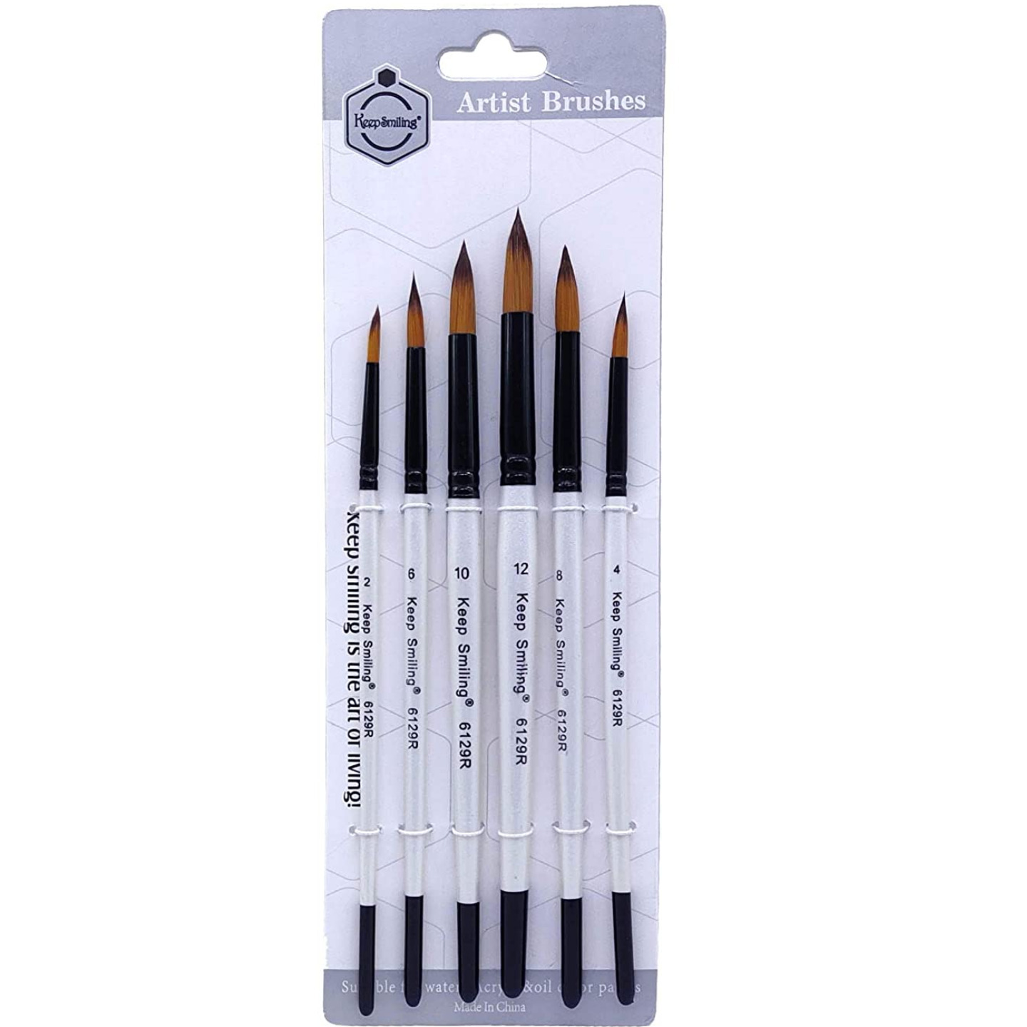 Qatalitic Artist Painting Brushes Round Set of 6, White Handle, Ideal for Acrylics, Watercolor & Oil (Plastic,Nylone)