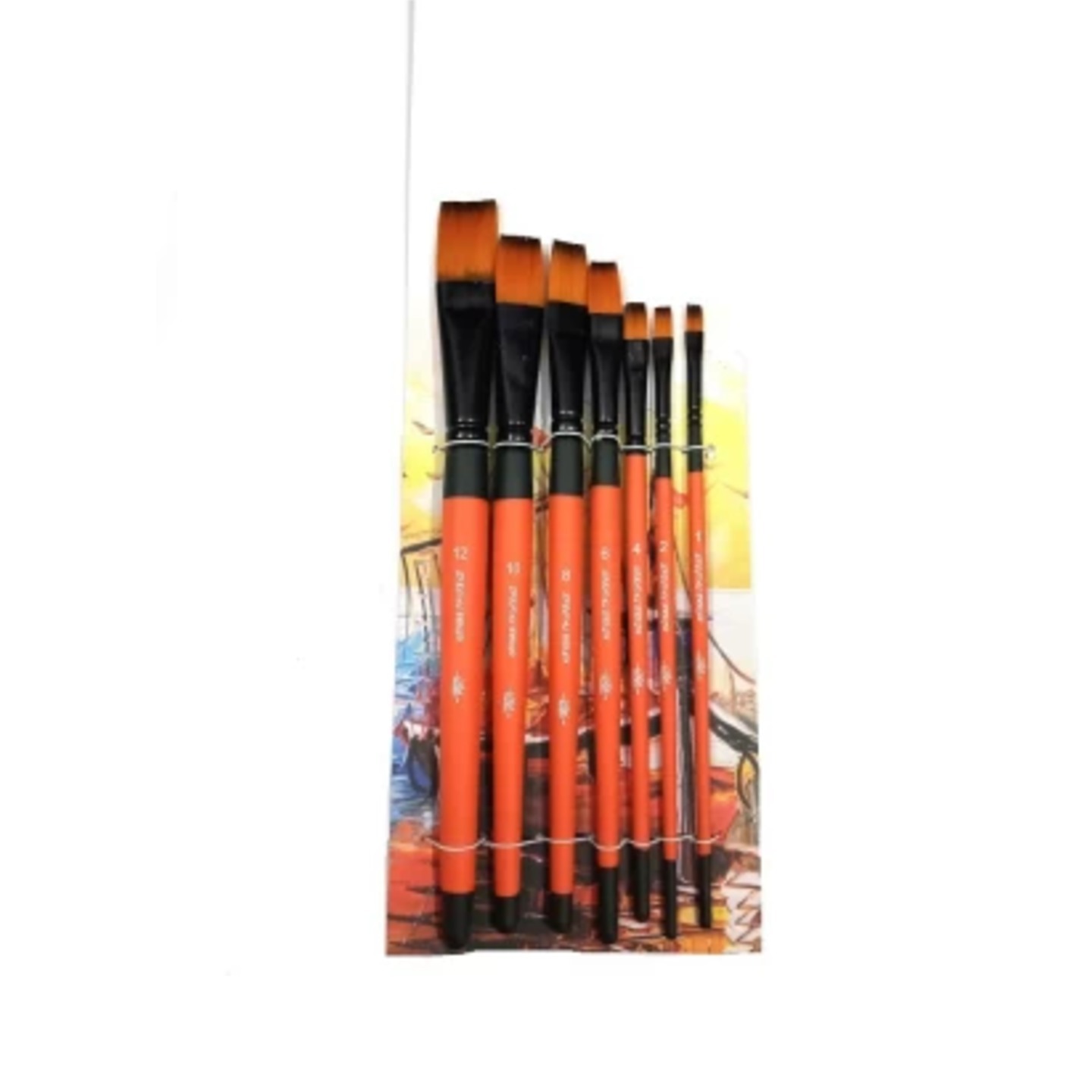 Qatalitic Matt Orange Taklon Handle Artists Flat Brush Set Pack of 7 (Orange)
