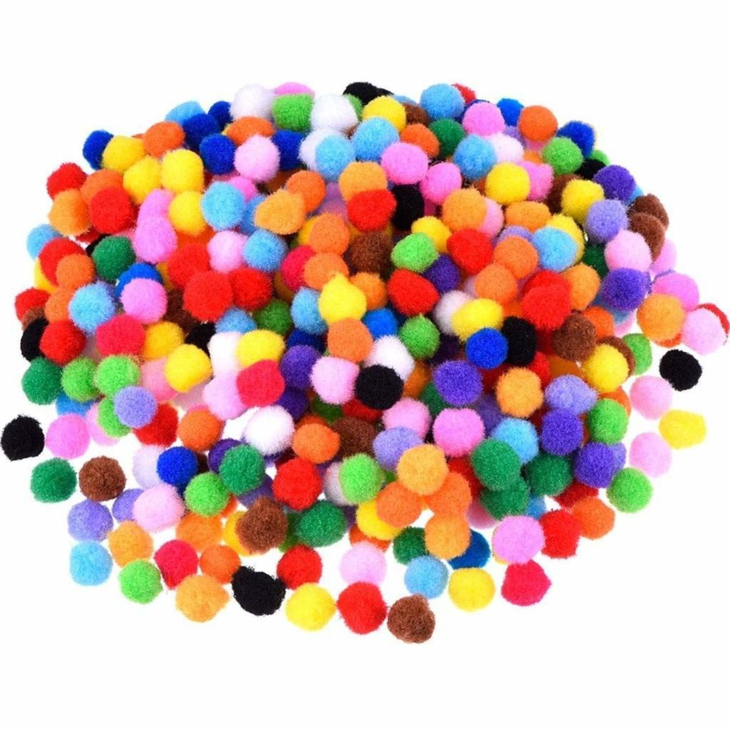 Qatalitic Round Shaped Soft Fluffy Pom-Pom for Art, Craft and Party Decoration, 2cm Mixed Colour - Pack of 500