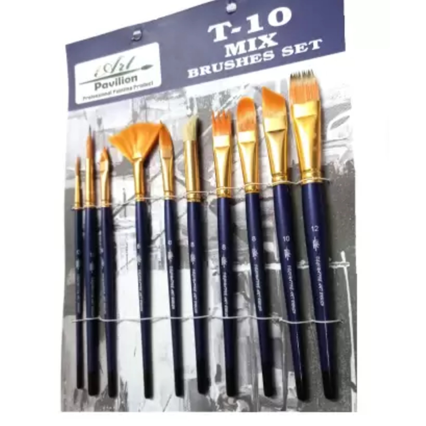 Qatalitic Professional Set of 10 Taklon Hair Mix Brushes in Blue Colors for Artists - Brush Sizes 0-12, Including Strip Liner, Pointed Round, Fan, Flat, Filbert, and Angular Brushes