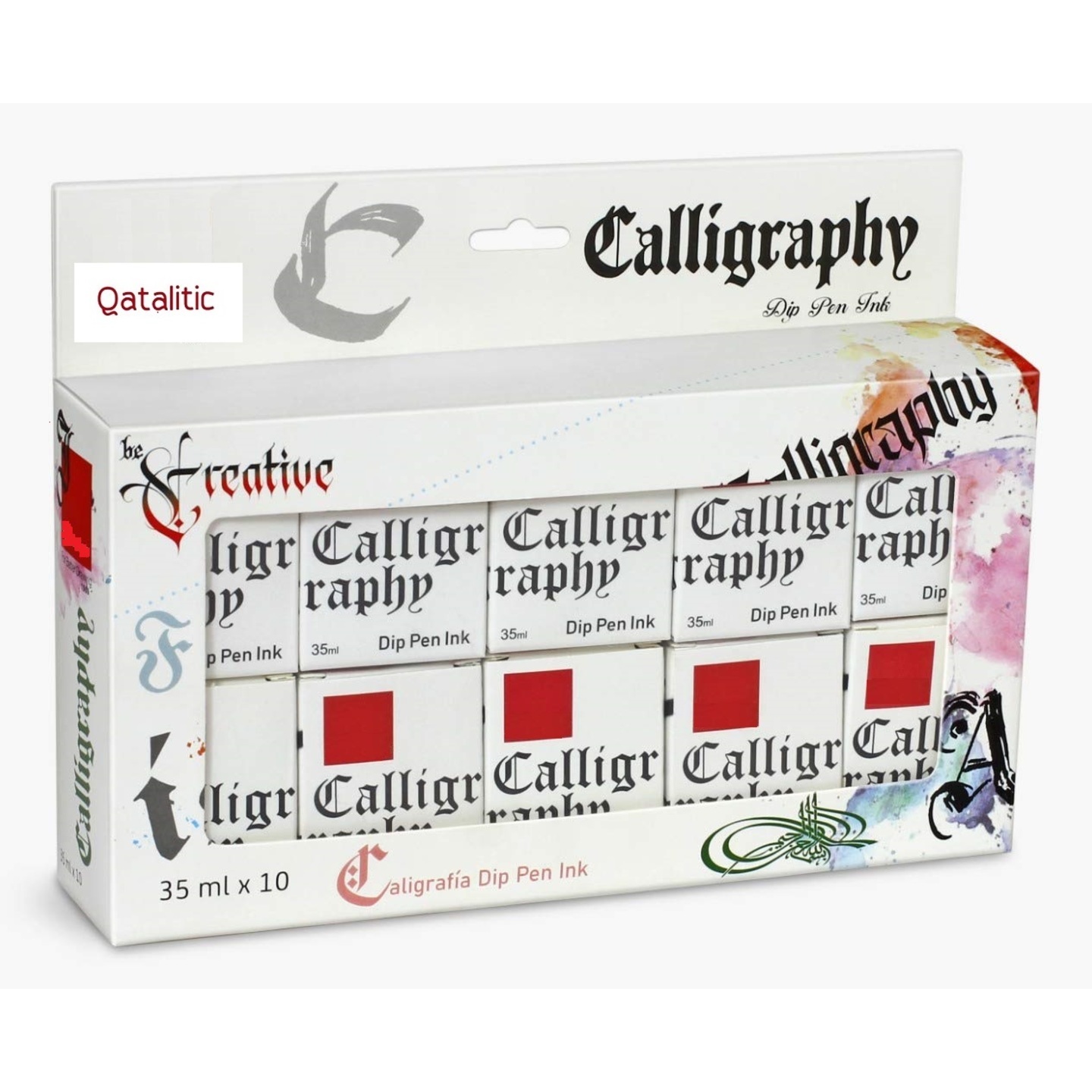Qatalitic Calligraphy Dip Pen Ink - Professional 35ml Set of 10 Colors