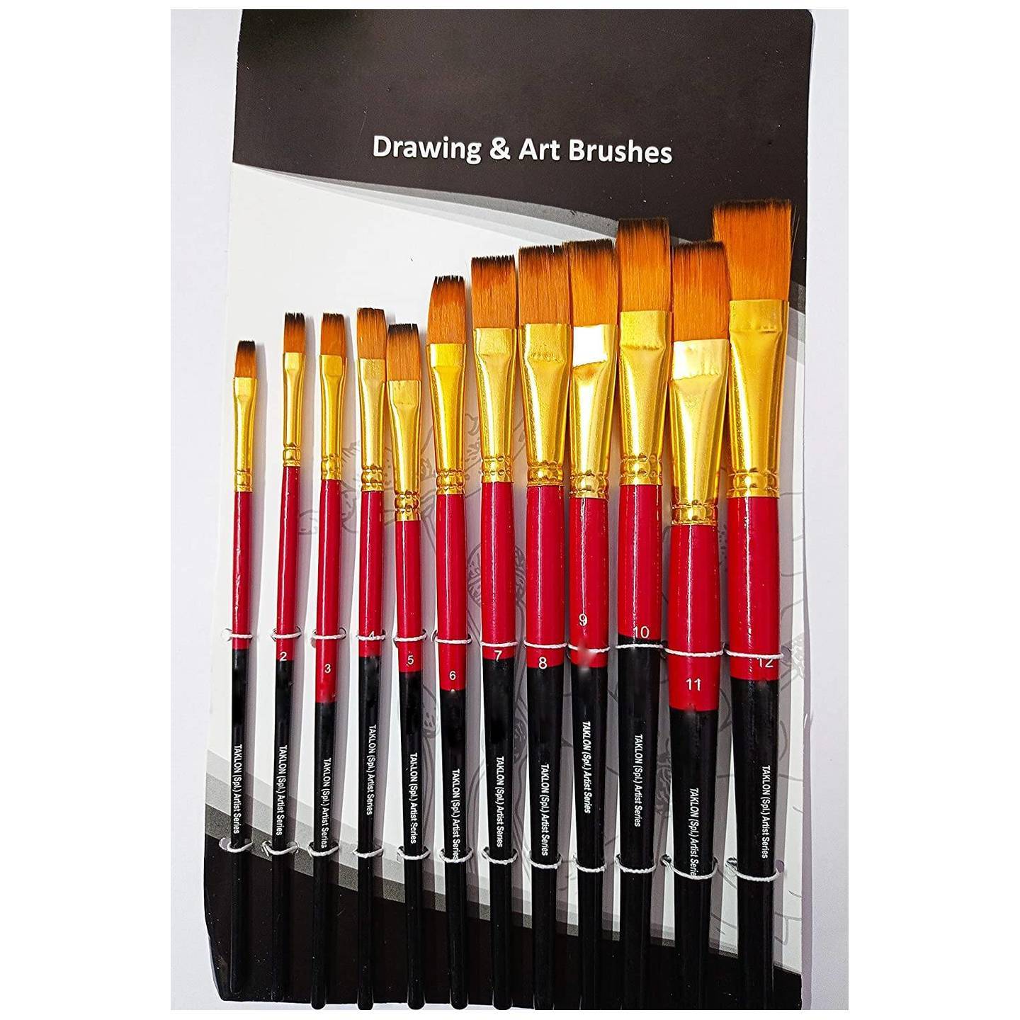 ASIN  B07G623CZH Short Handle Synthetic Flat Tip Artist Paint Brush Set, 12 Pcs for Watercolor & Acrylic Painting