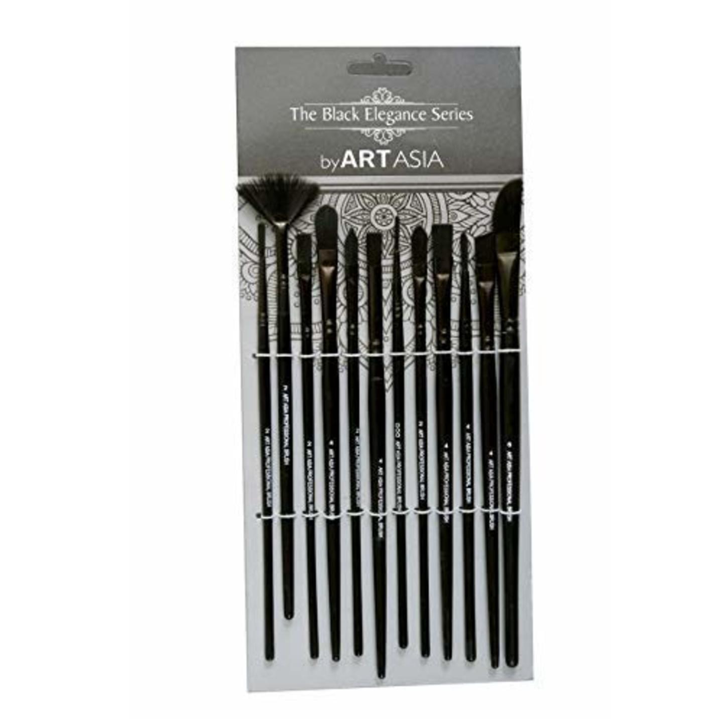 ASIN B084M63VT6 12 pc Black Elegance Complete Black Mix Paintbrush Set for Watercolor & Acrylic Painting