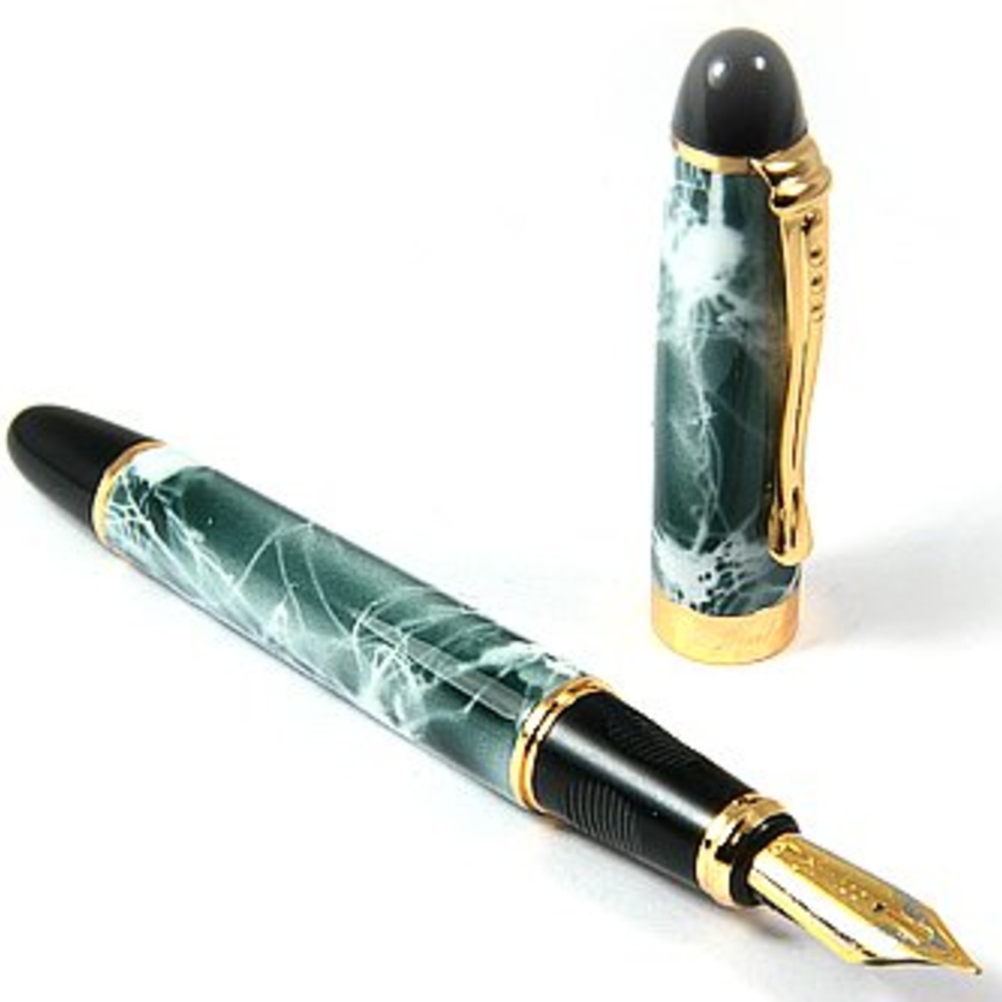 Qatalitic Jinhao x450 Fountain Pen, Gold Leaf Light Blue Color, With Golden Trims Fountain Pen Solid Metal Body For Caligraphy, Signature & Collection Blue
