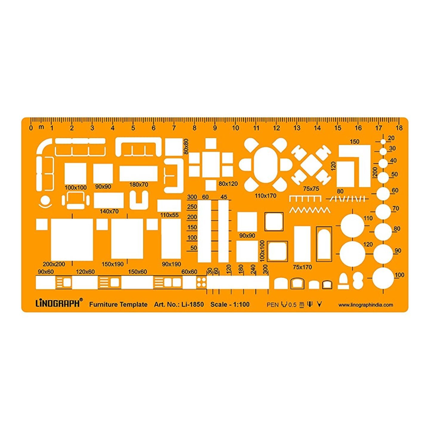 Qatalitic Architect's Yellow Furniture Template - Scale 1:100 - Perfect for Interior Floor Plan Design and Technical Drafting - Includes Furniture Symbols, Stencils, and Drawing Templates - Ideal for Architects, Engineers, Students, and Jewelry Designers