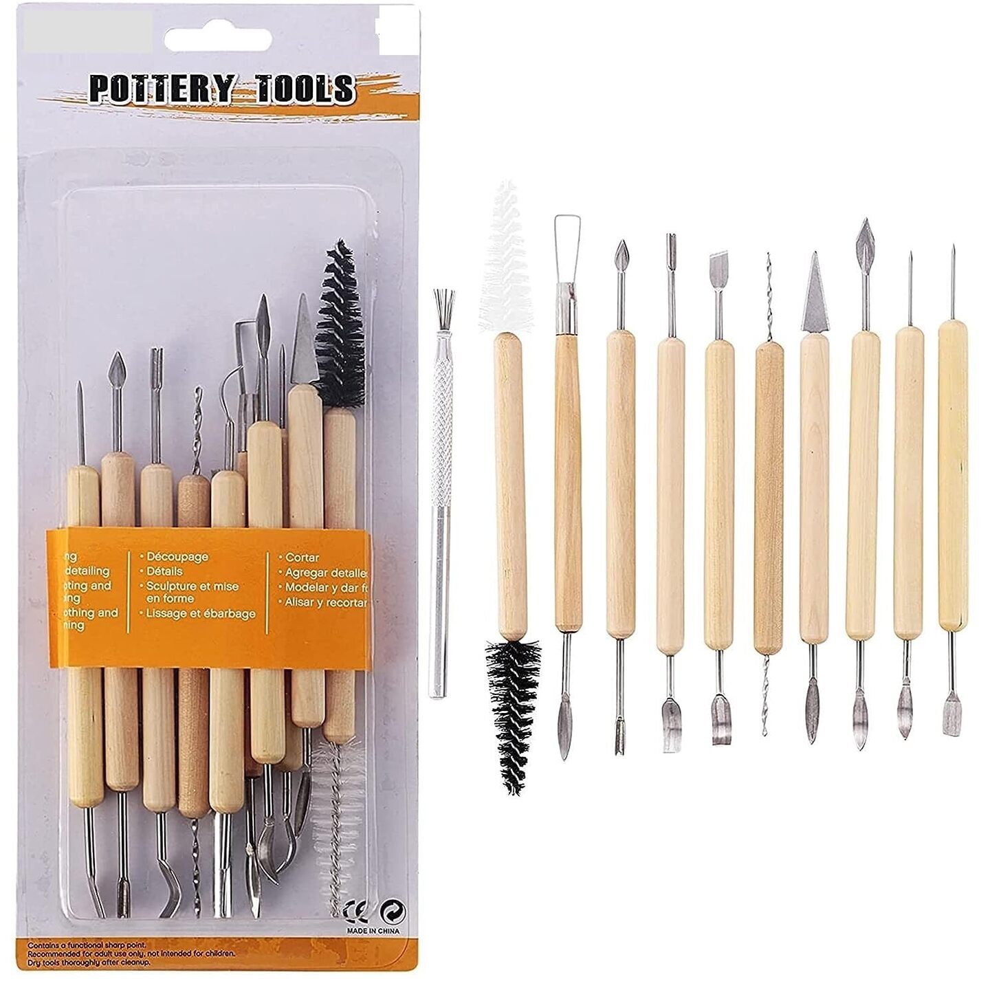 VeriXpress 11 Pcs Ceramic Wooden Handle Professional Tools Kit for Clay Pottery, Sculpting, Scraping, Cutting, Fine Detailing, Smoothening, Shaping and Trimming
