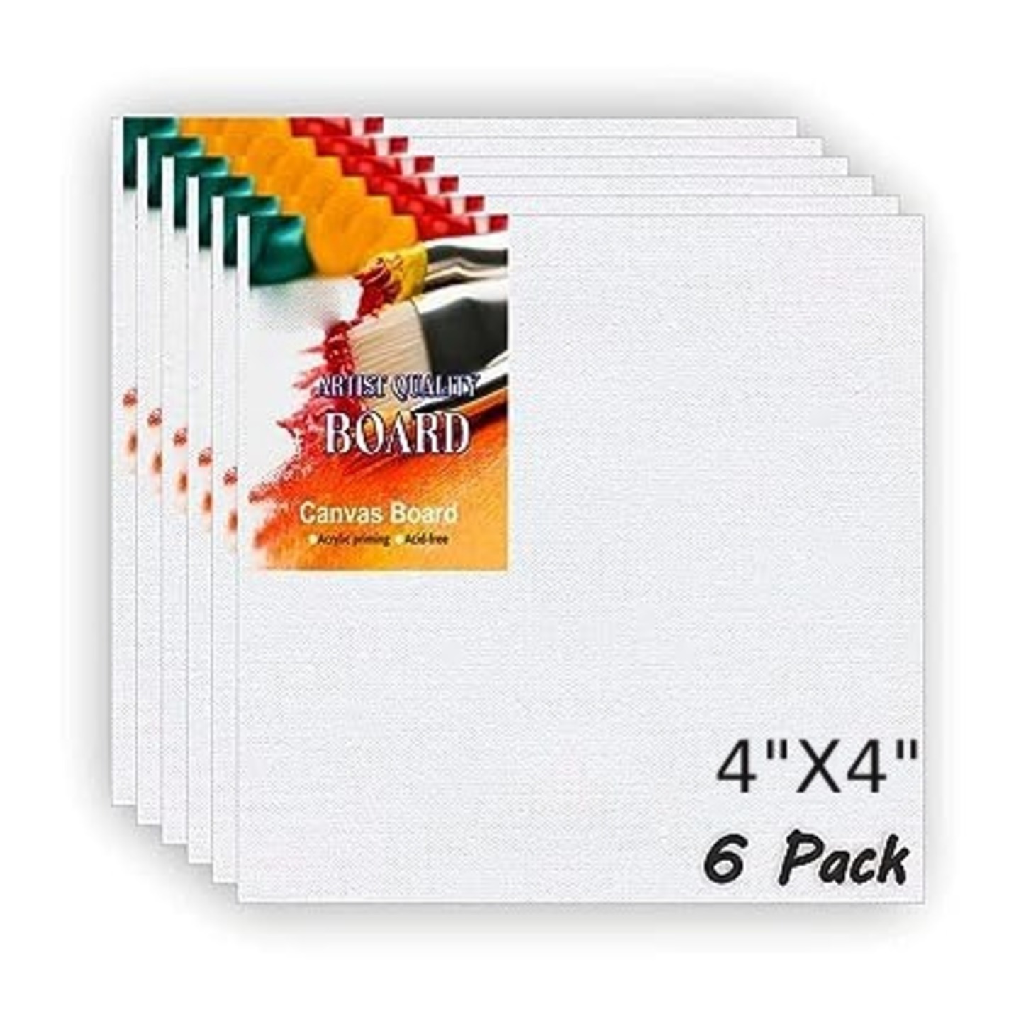 Qatalitic Set of 6 pc. 4x4 inch Mini Canvas Board, 100 Cotton, Blank White 4mm Thickness Canvases for Oil, Acrylic & Watercolour Paint