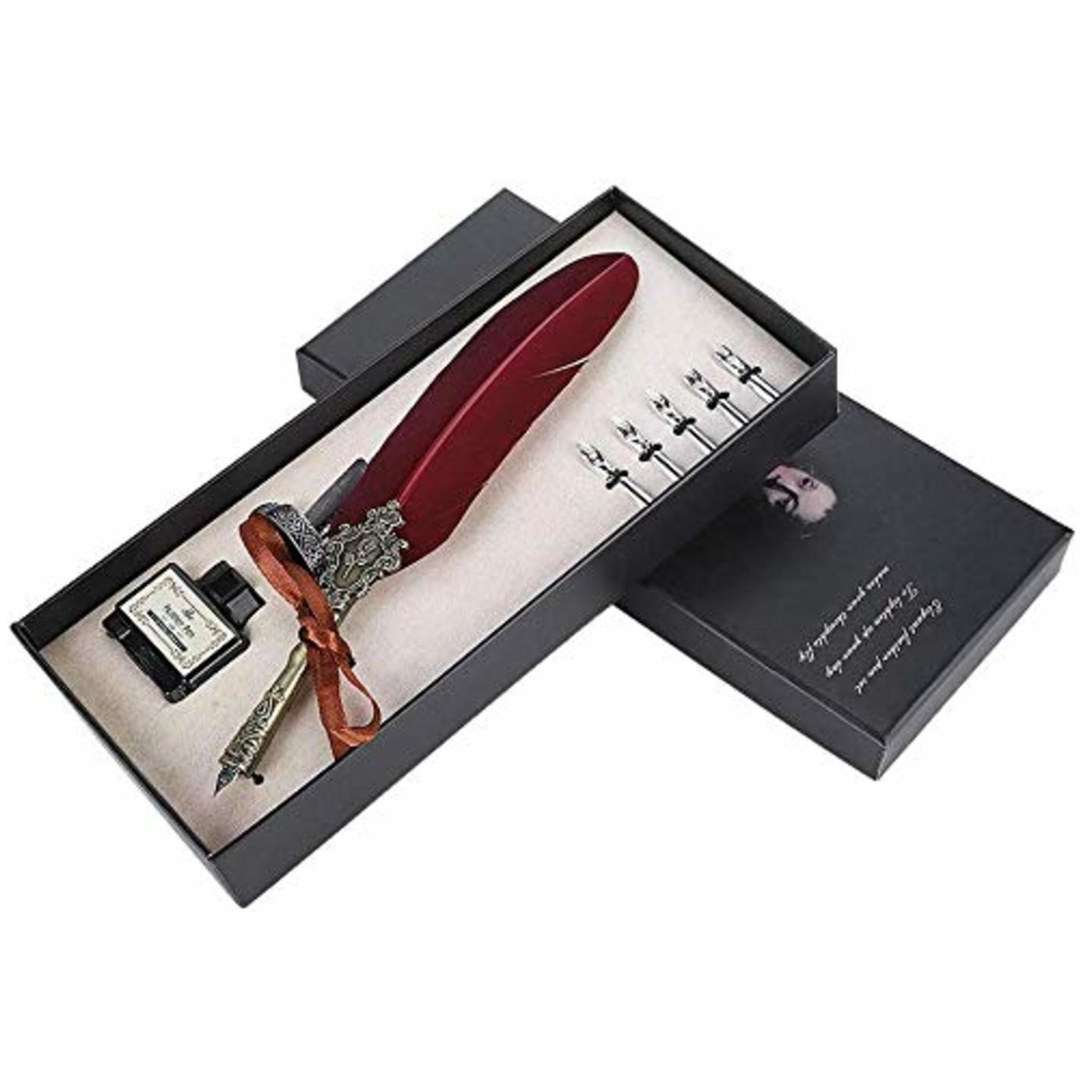 ASIN B07ZMRDDSN Dip Feather Pen Set Calligraphy Pen Set Writing Quill Ink Dip Pen with 5PCs Nib,RED