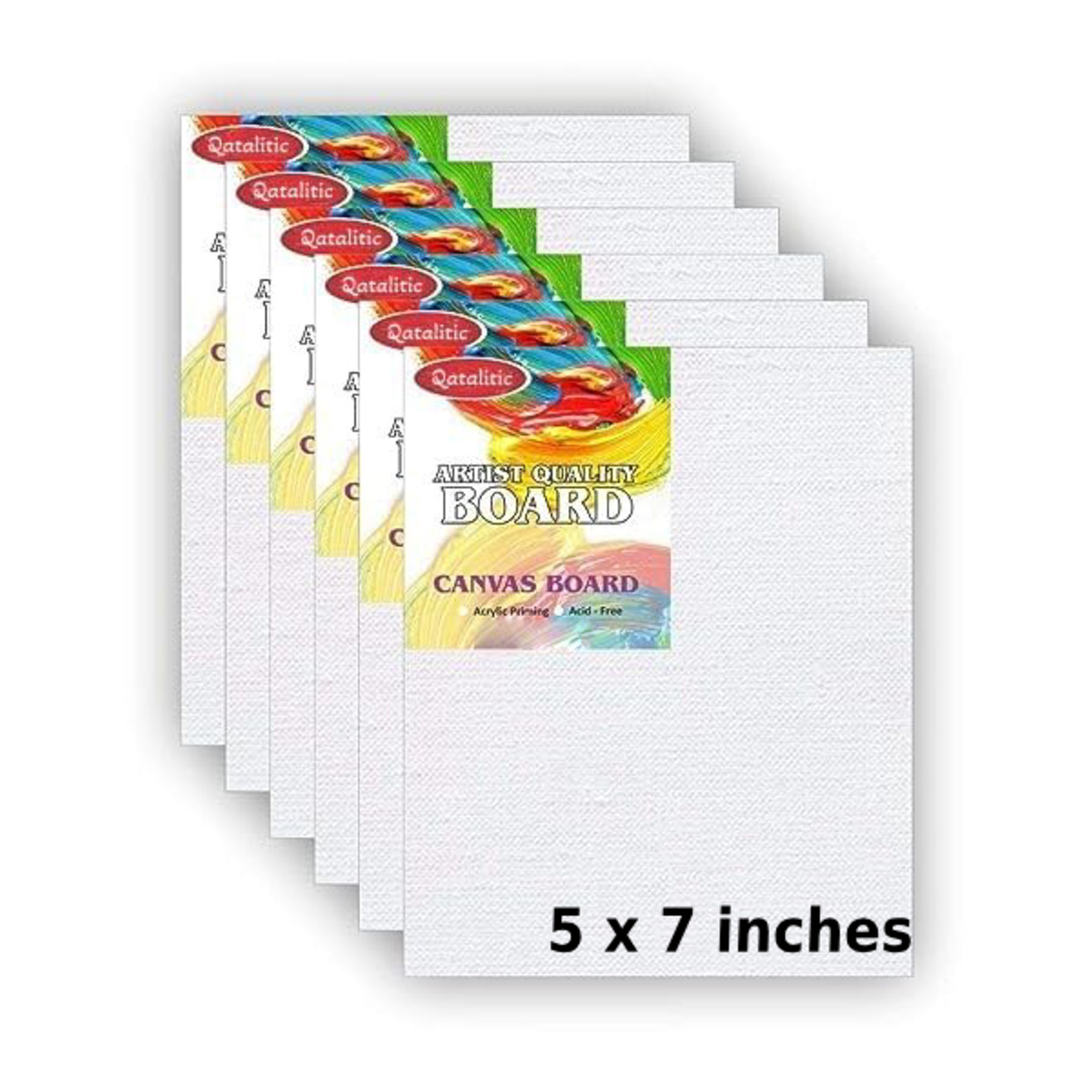 Qatalitic Set of 6 pc. 5 x 7 inch Canvas Board, 100% Cotton, Acid Free, Blank White 4mm Thickness Canvases for Oil, Acrylic & Watercolour Paint