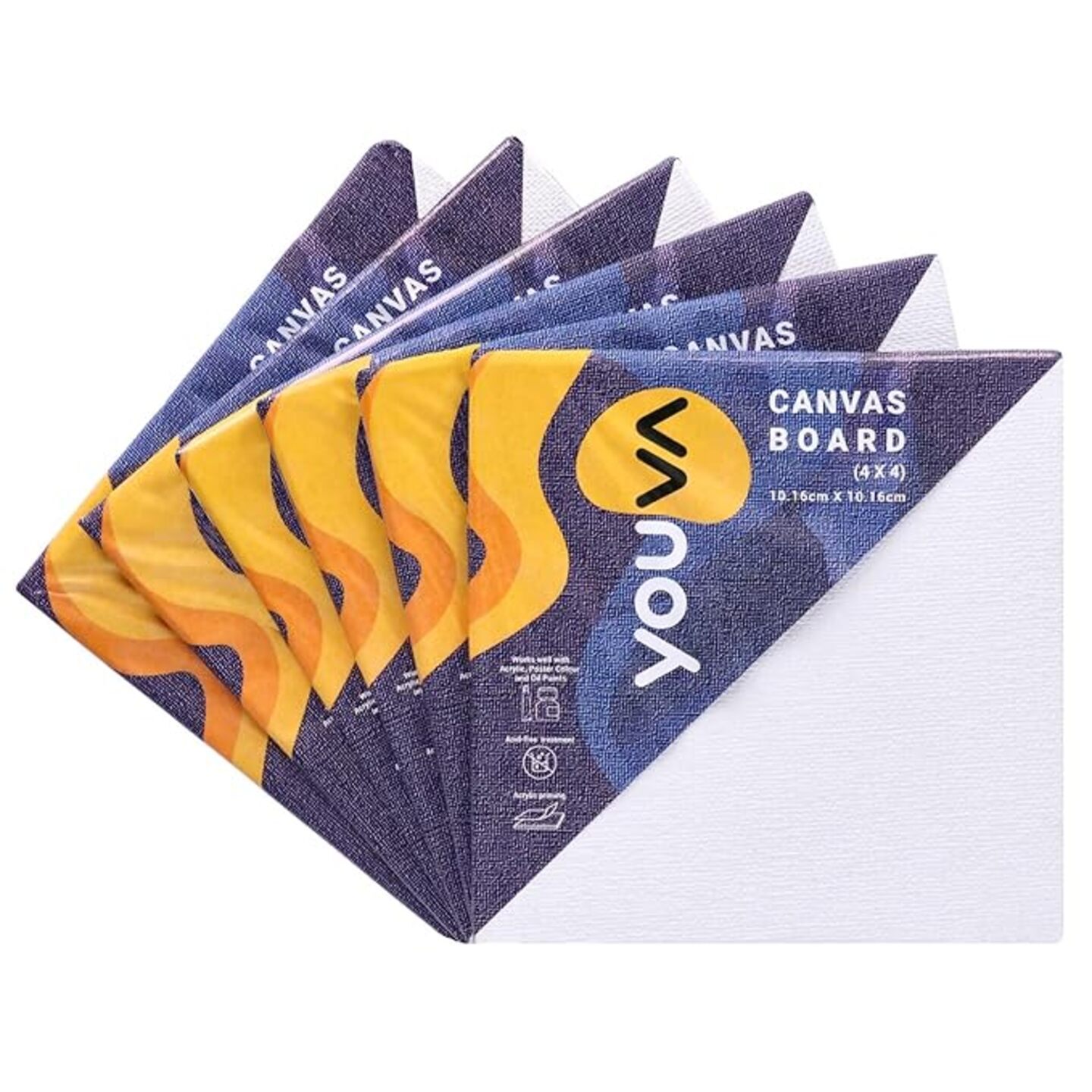 Qatalitic Cotton White Blank Canvas Boards for Painting, Acrylic Paint, Oil Paint Dry & Wet Art Media (4" x 4") Pack of 6