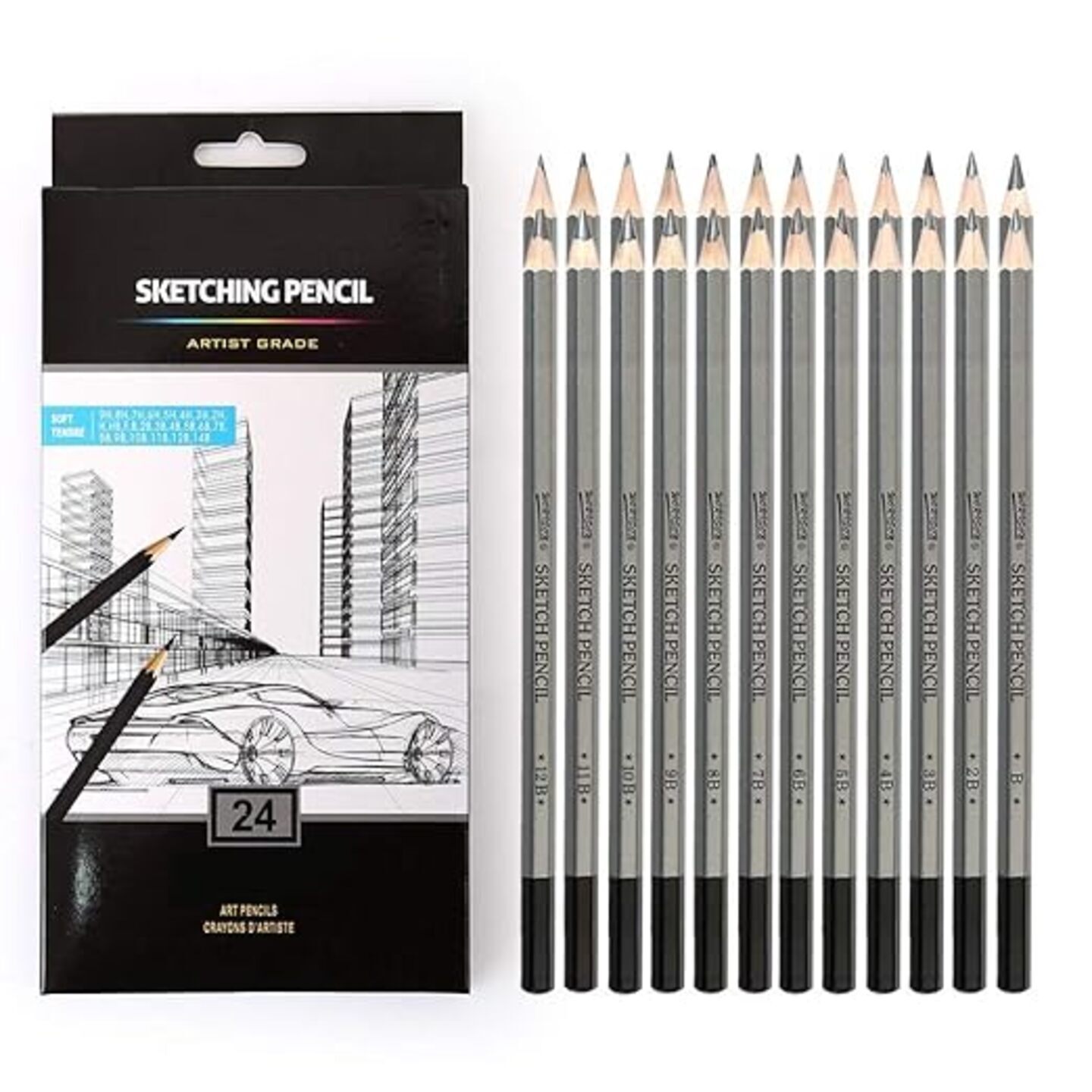 Qatalitic Extra smooth Fine Art Drawing & Sketching Graphite Pencils for Adults & Kid Artists - Set of 24 pencils