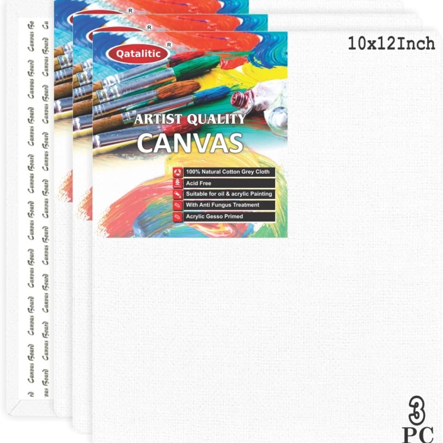 Qatalitic Set of 6 pc. 10 x12 inch Canvas Board, 100 Cotton, Blank White 4mm Thickness Canvases for Oil, Acrylic & Watercolour Paint