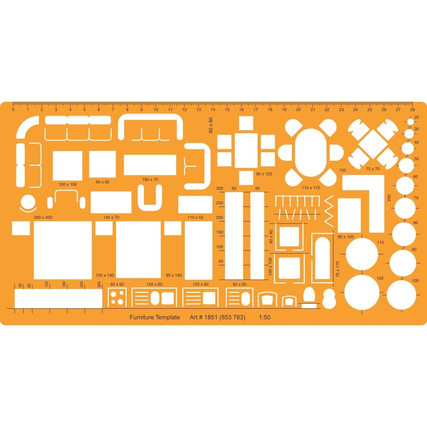 Qatalitic 1:50 Architectural Drawing Template Stencil-Furniture Symbols for House Interior Floor Plan Design