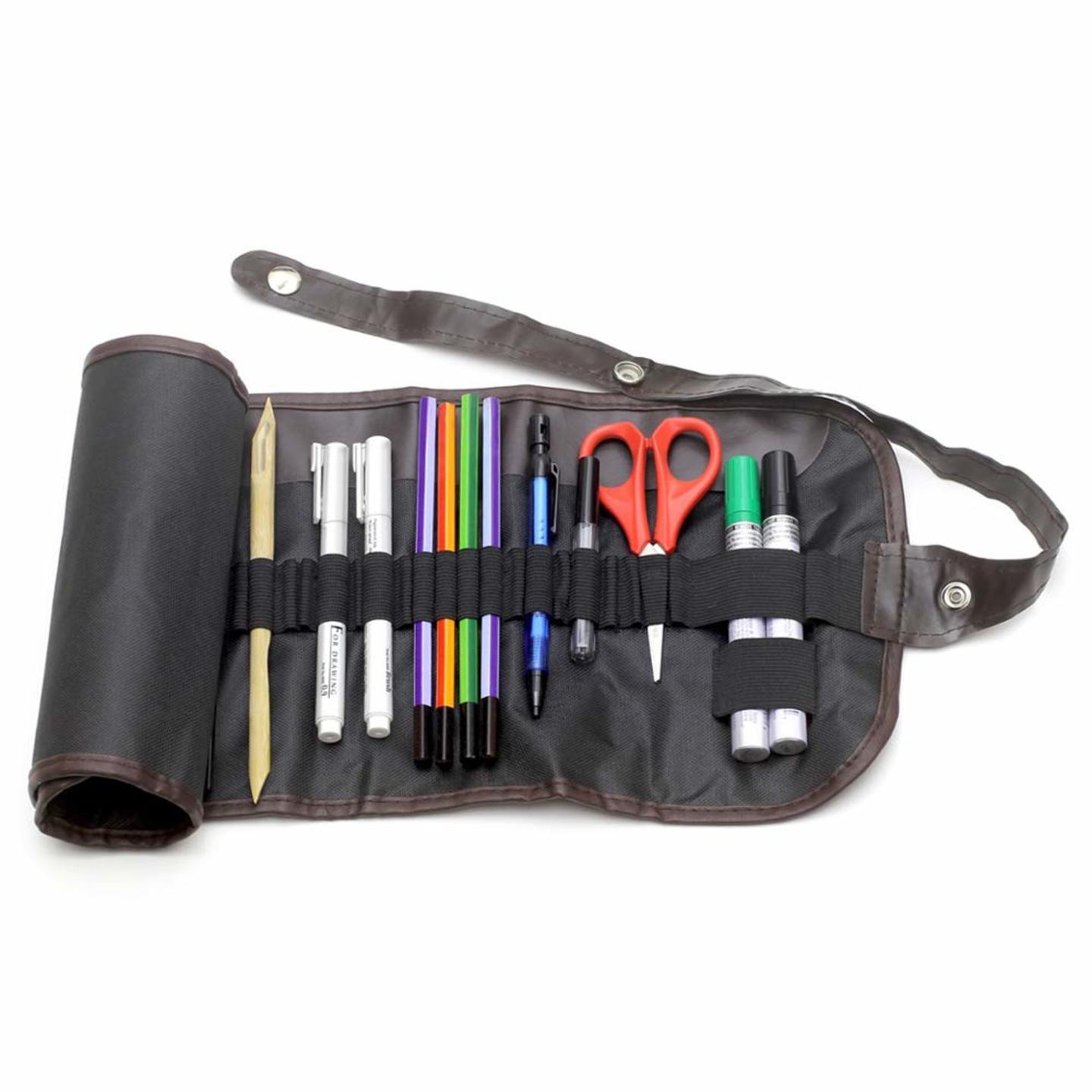 Qatalitic Canvas Pencil Wrap Case/Pencil Roll Up Case Colour Black