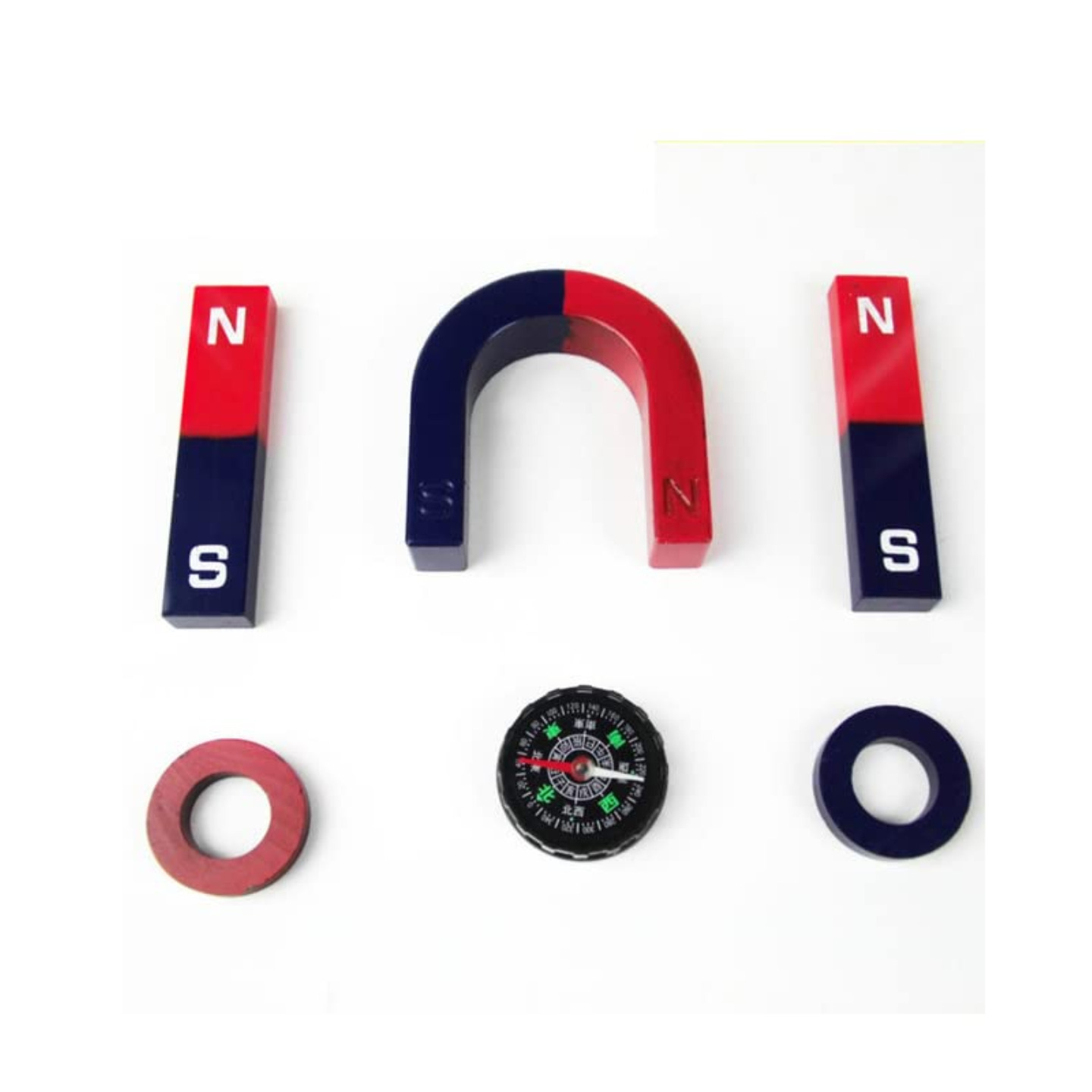 Qatalitic 6pcs Megamart Magntic Game Kit with Compass North and South Stick Magnet, Circle Magnet and U Magnet Gadgt Kit for Kids & Adutls