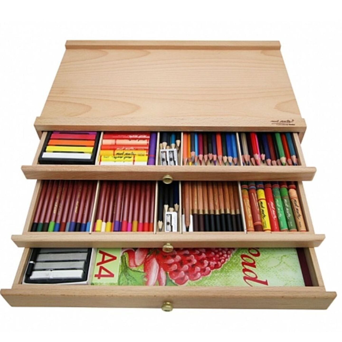 Qatalitic Premium 3 Drawer Sturdy Stackable Wood Storage Box for Pastels, Art Tools, Paint Brushes & Make up Brushes