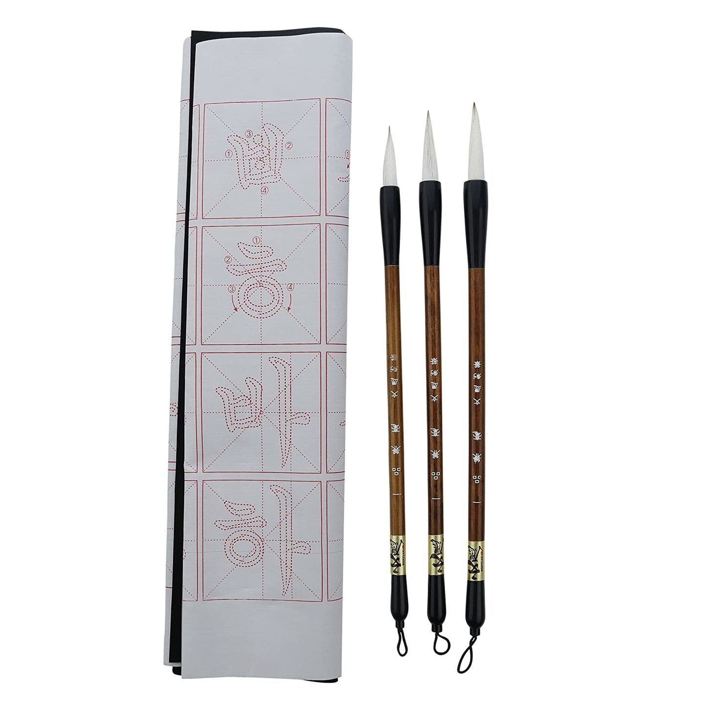 ASIN B01JECQ3Q4  Professional Chinese Calligraphy/Drawing Brush Set of 3 pc with Magic Reusable Velvet Paper for Drawing & Writing Purpose