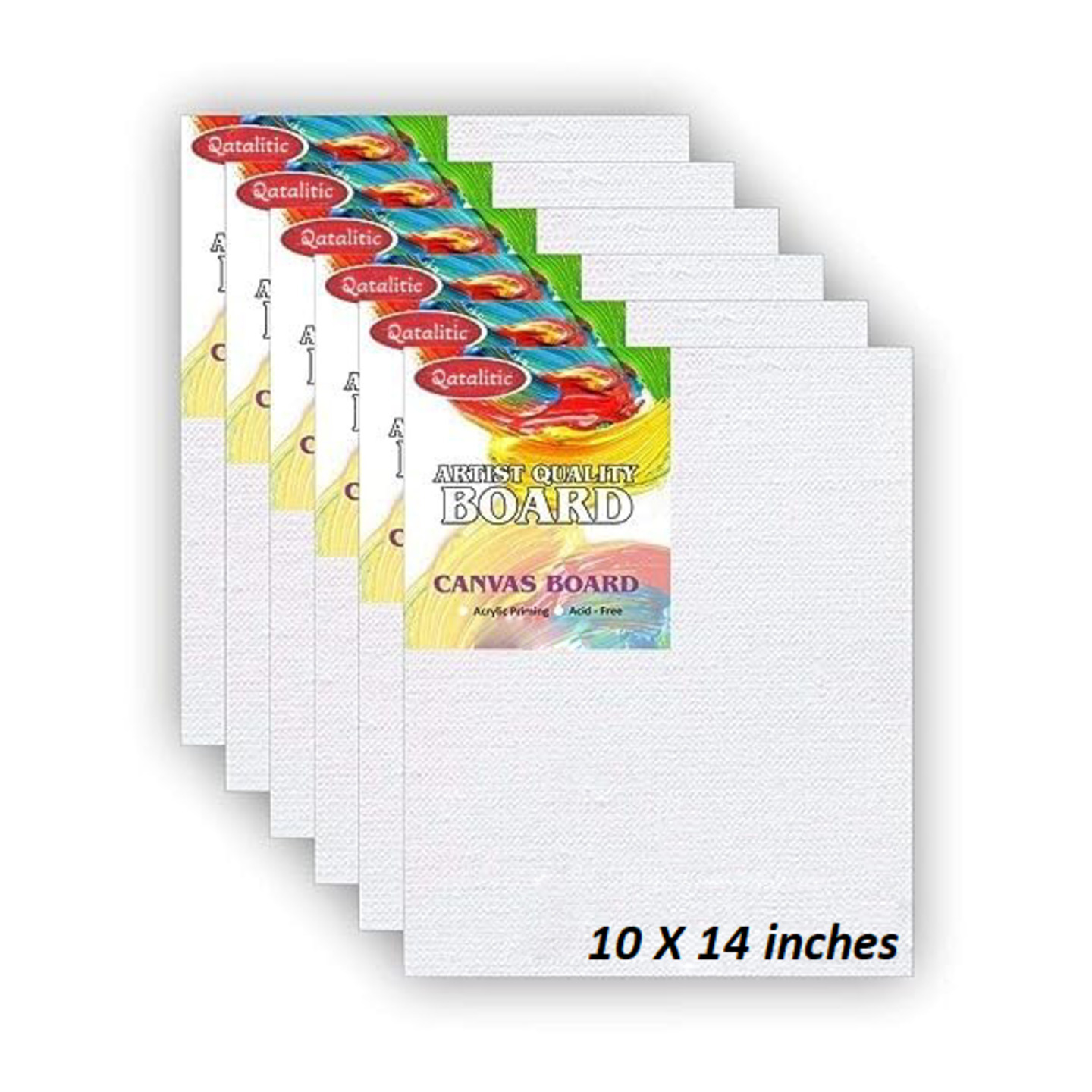  Qatalitic Set of 6 pc. 10 x 14 inch Canvas Board, 100% Cotton, Acid Free, Blank White Mini Canvases for Oil, Acrylic & Watercolour Paint