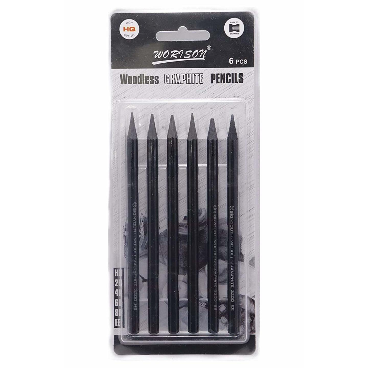 Woodless VERIXPRESS Graphite Woodless Graphite Pencil Set for Drawing, Writing, Shading, Coloring, 6 Pieces