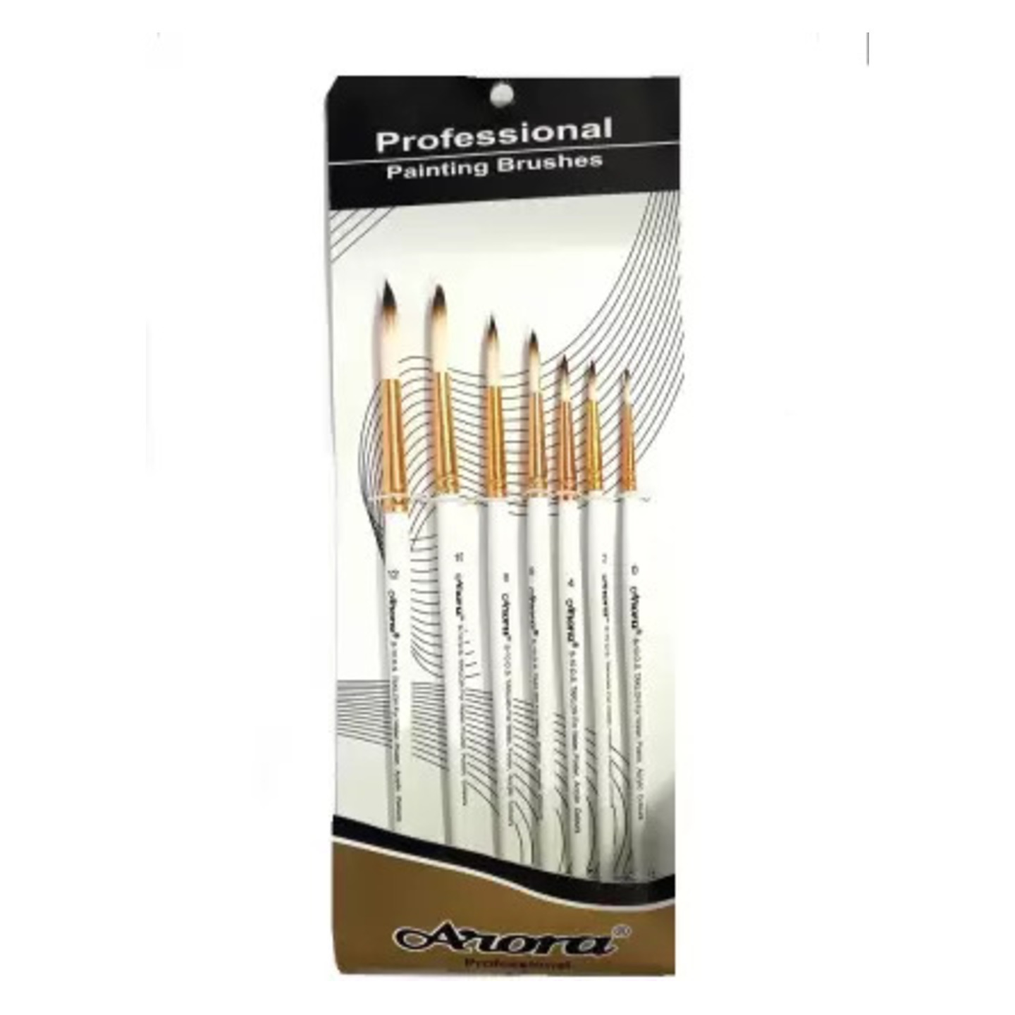 qatalitic taklon round hair brush , set of 7 for student and artist rounded and non synthetic  suitable for oil,artist,painting handle & white colour 