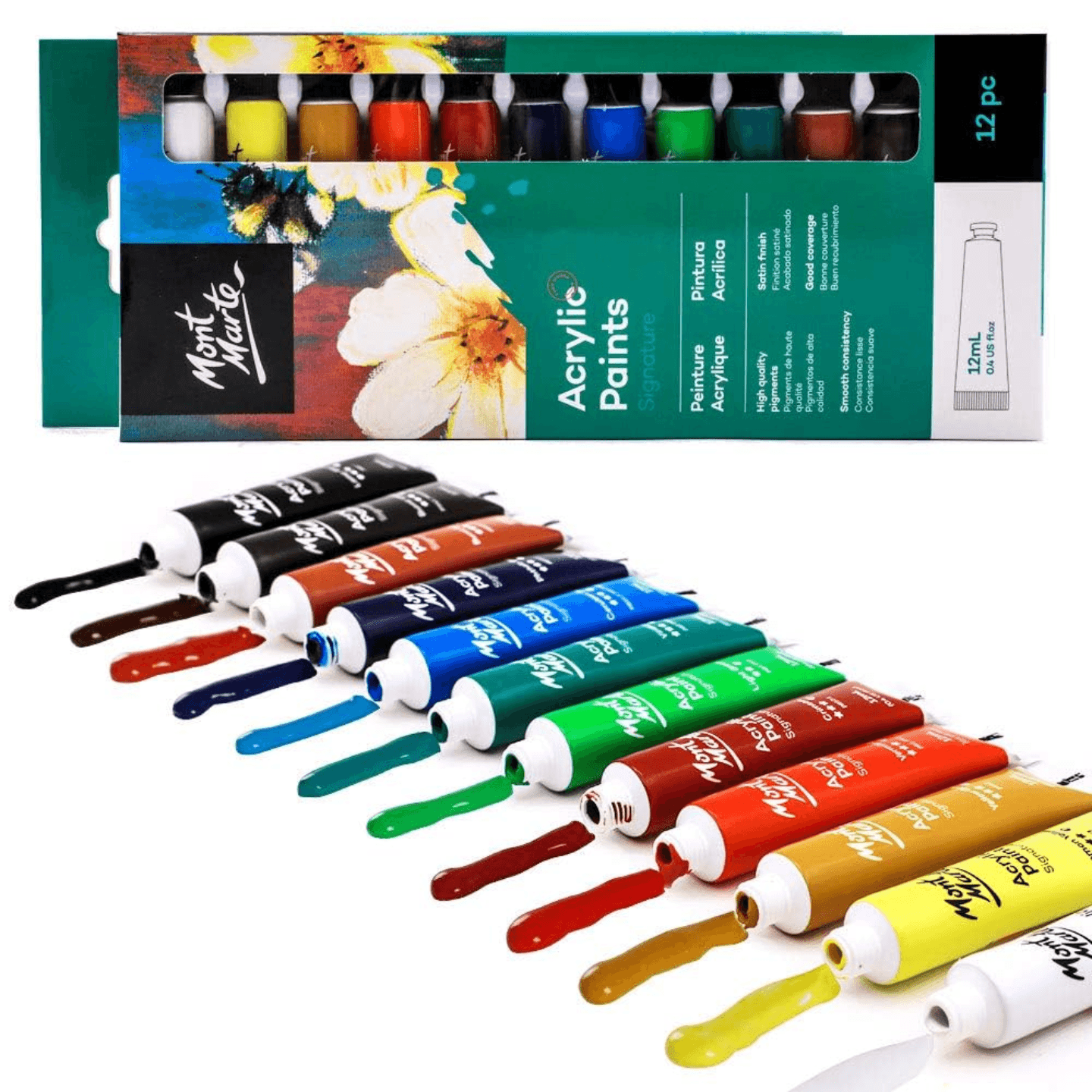 Qatalitic 12 Color Acrylic Paint Set - Perfect for Canvas, Fabric, Wood, Rocks, and More