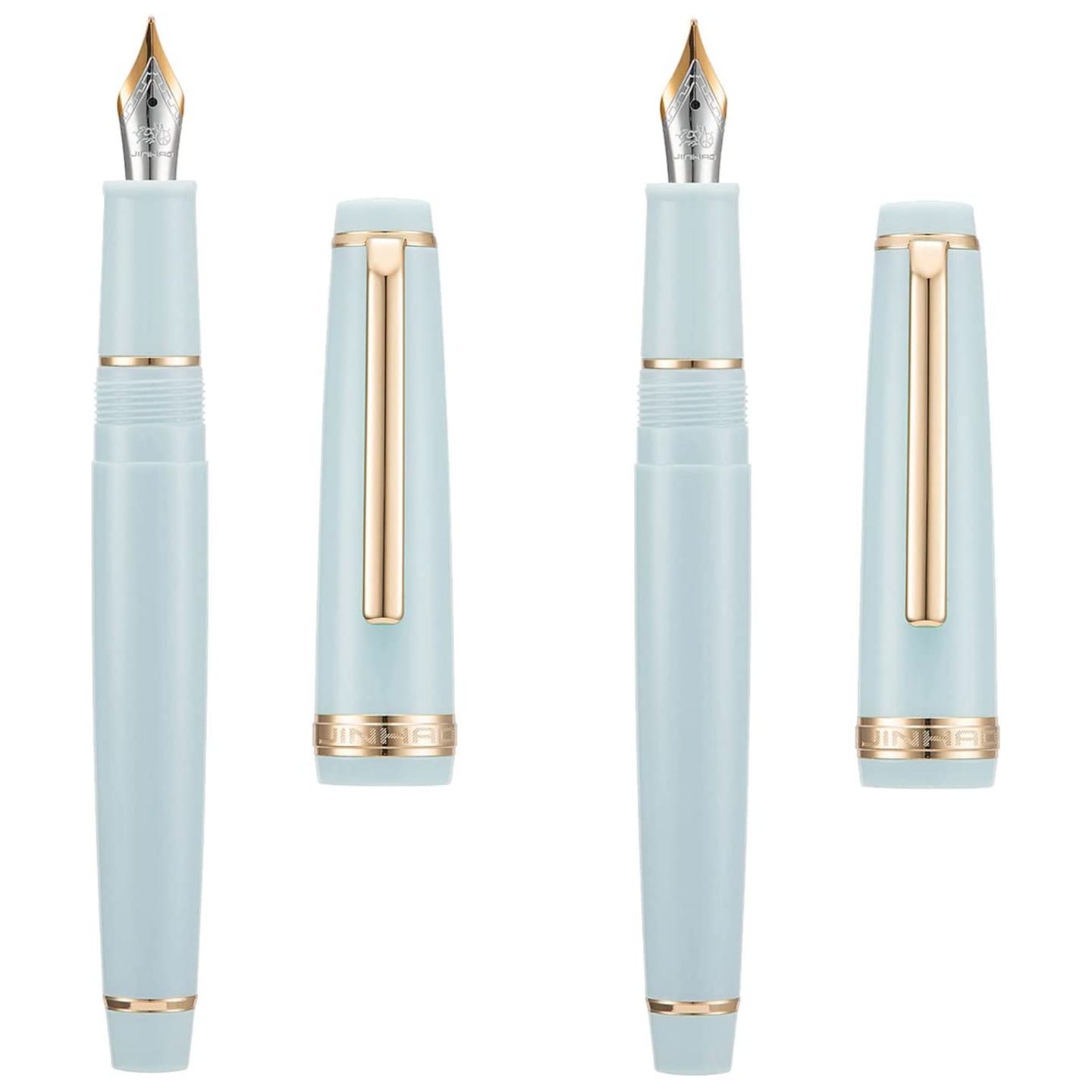 Qatalititc Classic Design Off White Acrylic Fountain Pen with Fine Nib, Ink Converter, Gold Trim, and Smooth Writing with Golden Clip