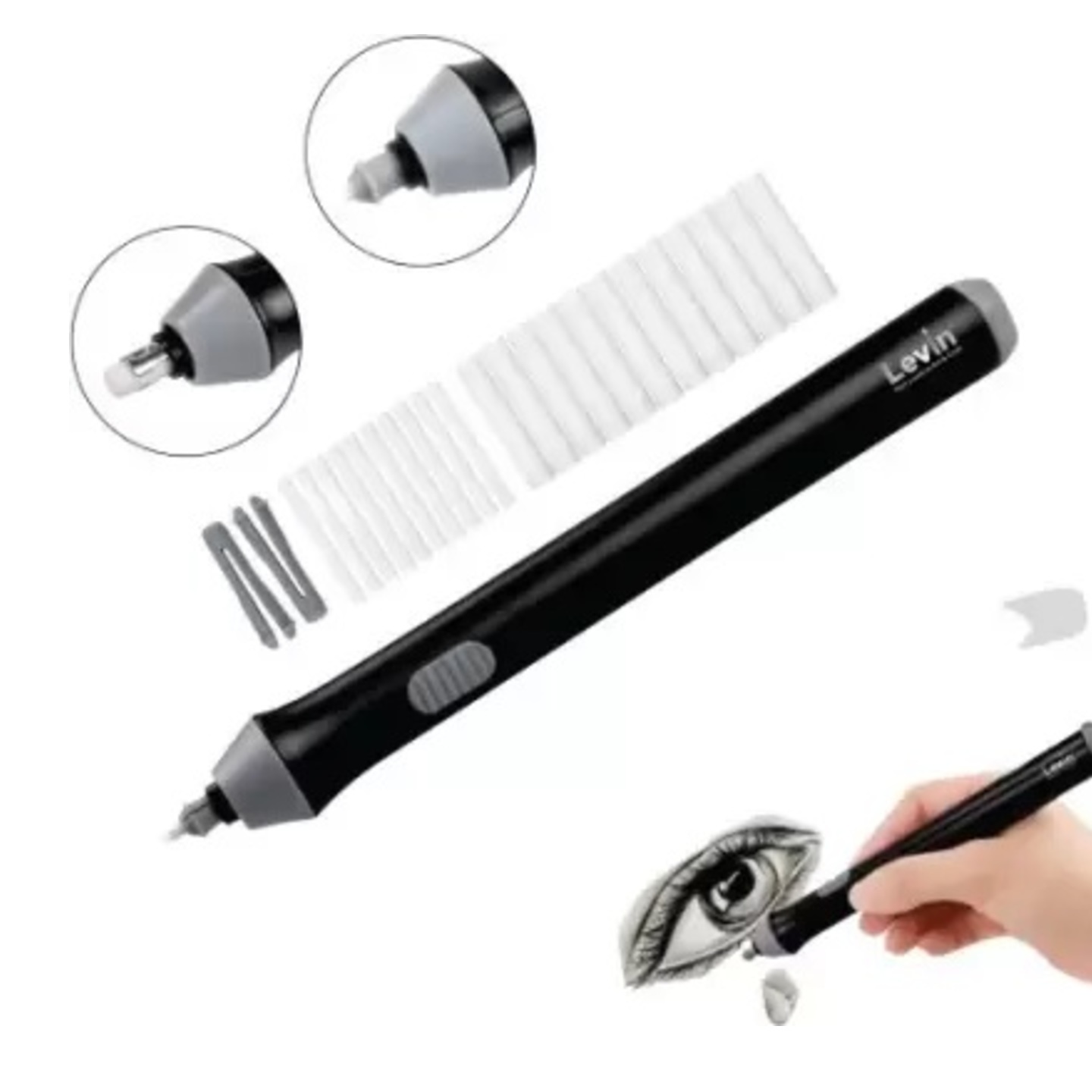 Qatalitic Levin Electric Eraser Kit with 22 Eraser Refills,2 Size Refills Battery Operated Eraser,Automatic Erasers for Artist Drawing, Painting, Sketching, Arts and Crafts, Battery Operated Eraser Cordless Electric Eraser