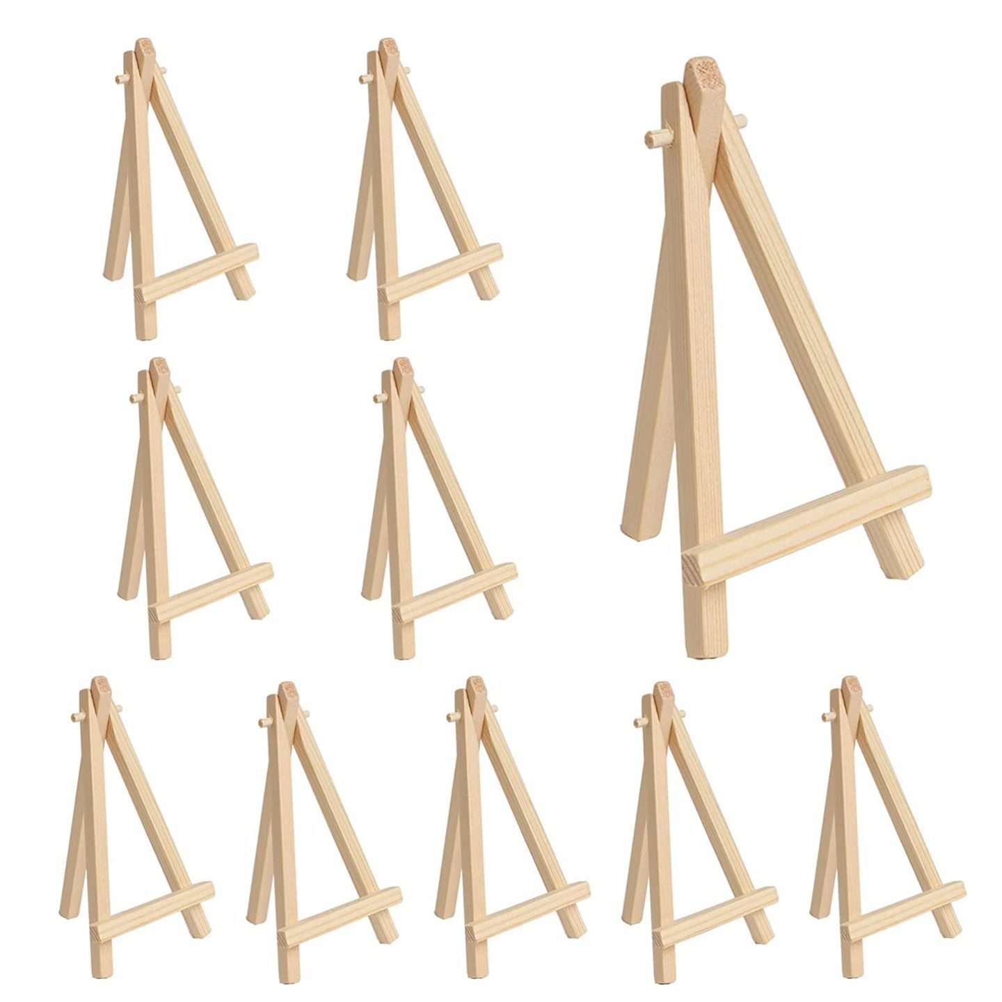 Qatalitic 6 Inch Set of 10pc. Mini Wooden Easel Stand, Adjustable Small Tabletop Easels for Artist Painting Mini Canvas, Business Card Display, Students Kids, and Displaying Photos