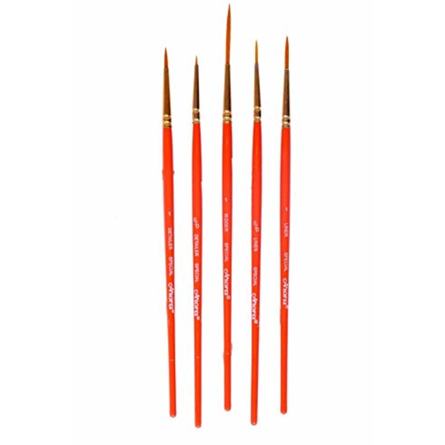 Qatalitic Detailer & Liner paintbrush In Orange  for Hobby, School & Decorative Art Syenthetic Hair Brushes Perfect for Oils, Watercolour & Acrylic Painting set of 5