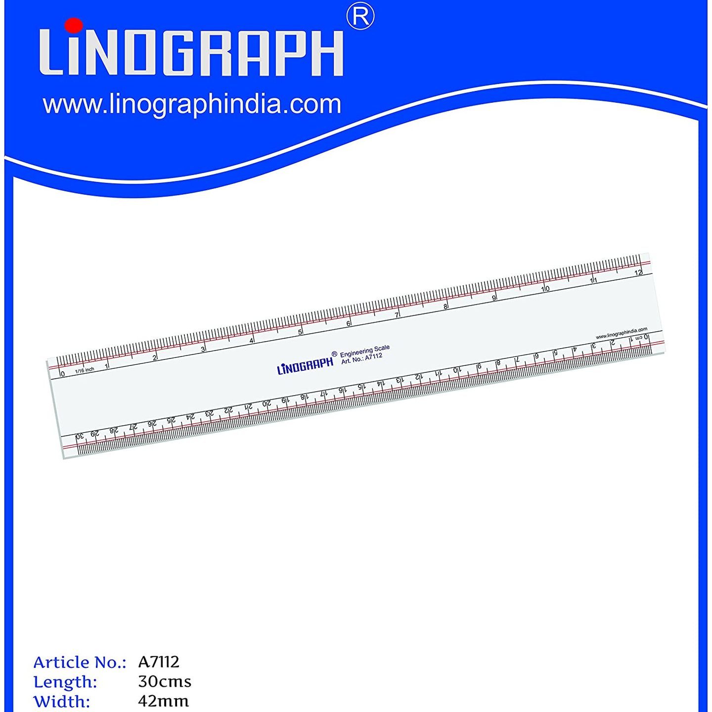 Qatalitic Ruler with inches and metrics Measuring Tool for Engineers, Architects, Students, Home & Office 30 cm.