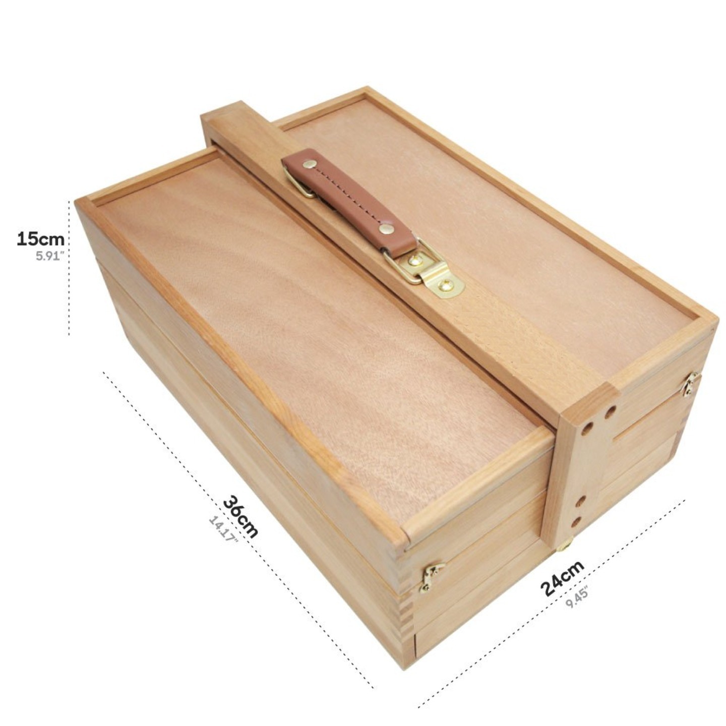 Qatalitic 3 Layers of Storage Multi-Purpose Wooden Art Box, for Home, School & Organizing Art Supplies, Features a Leather Carry Handle for Easy Transport