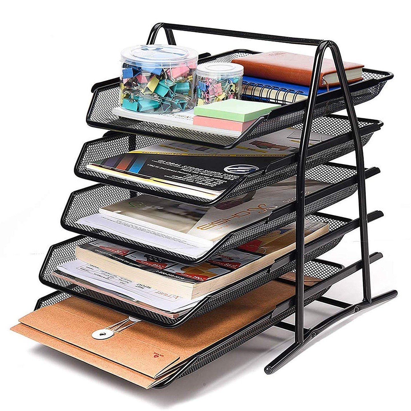 Qatalitic Desk Organizer with 5 Sliding Trays for Letters, Documents, Mail, Files, Paper, Office Desk Sorter, File Rack Holder for Office and Home 11.02 X 14.56 X 13.77 Inch - Black