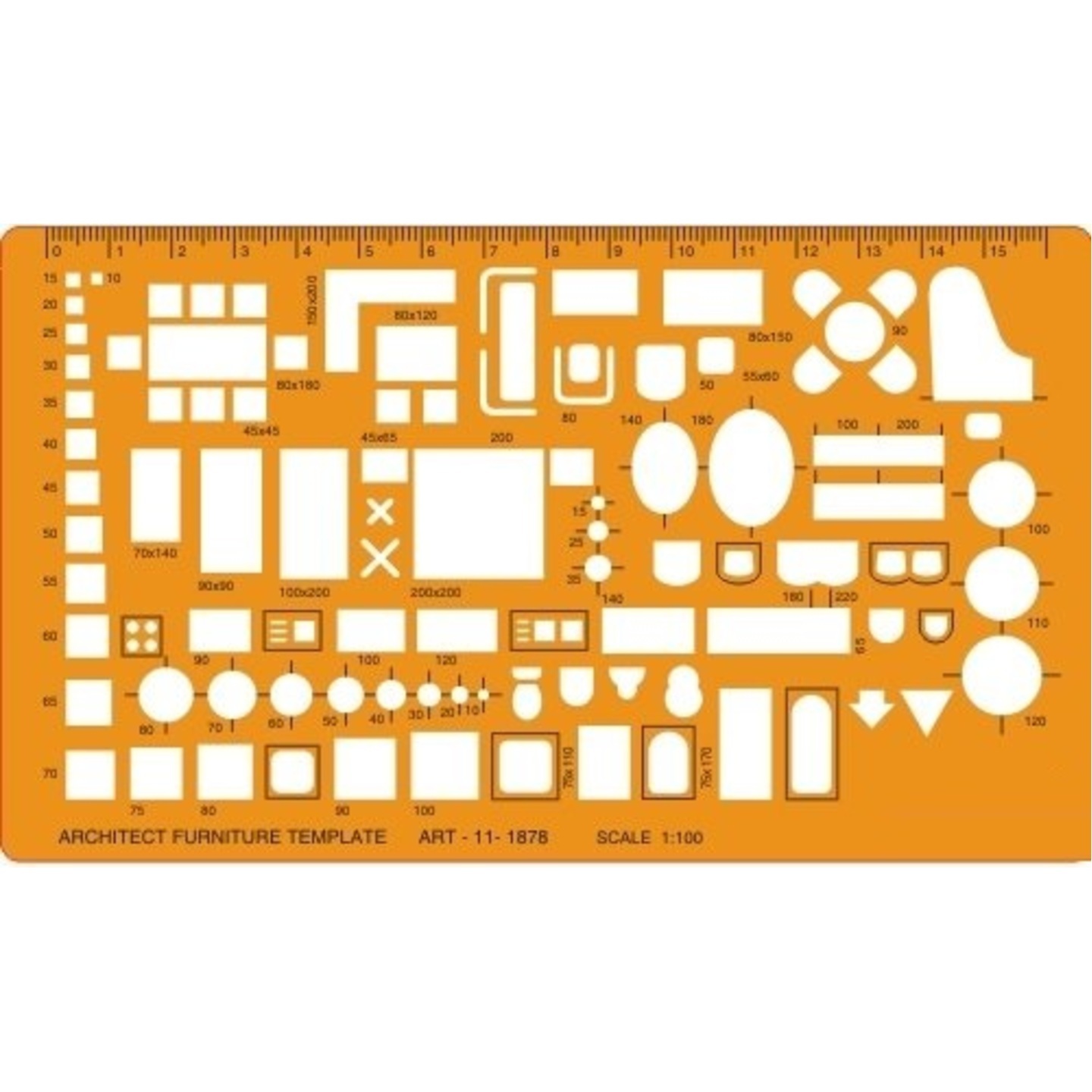 Qatalitic 1:100 Scale Architectural Drawing Template Stencil - Architect Technical Drafting Supplies - Furniture Symbols for House Interior Floor Plan Design