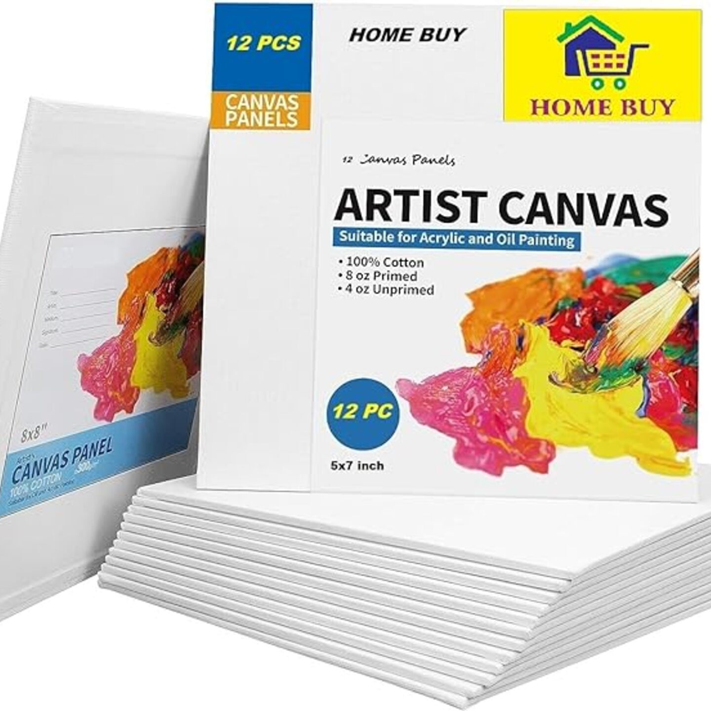 Qatalitic  Canvases for Painting - Blank White Canvas Boards - 100 Cotton Art Panels for Oil, Acrylic & Watercolor Paint Canvas Board for Painting Pack of 12, 5 x 7 nov 20230