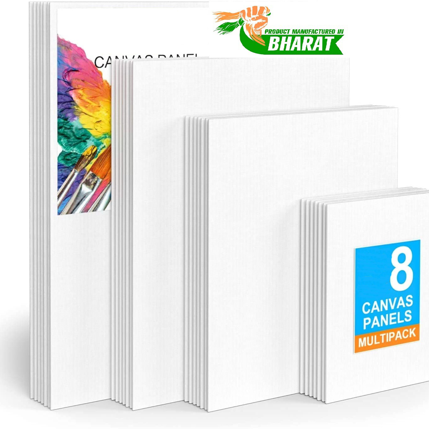 Qatalitic Cotton Canvas Boards for Painting, Pack of 8 Pcs. 2 each x 5x7, 8x10, 9x12, 10x14 inches - Multi Pack Art Paint Canvas Boards Set, 100 Cotton Blank Canvases for Oil, Acrylic, Watercolor Painting, Acid-Free for Professional Artists & Hobbyists