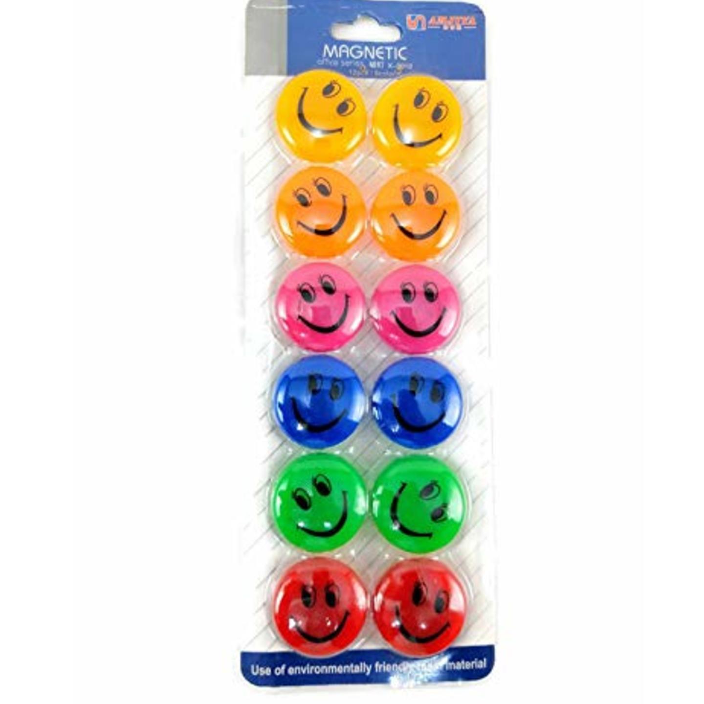 Qatalitic Multi-colour Smileys Fridge Magnets | Pack of 12 Smiley Emoji Magnet for Decoration Purpose & Gifting | Home & Office Decoration (Pack of 12)