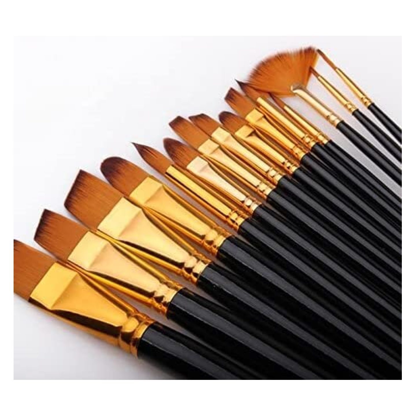 Qatalitic Painting Brushes with Wood Handle and Nylon Hair for Acrylics, Watercolor & Oil Paint - Ideal for Kids and Adults Set of 12