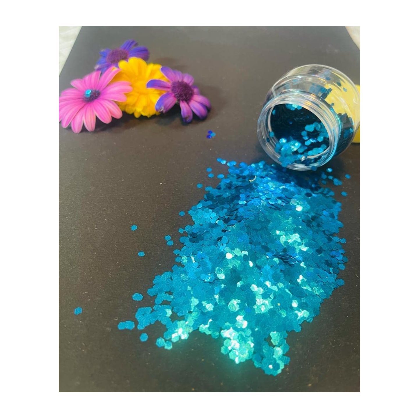 Qatalitc Creations Super Shiny HEXAG0N Chunky Glitter for Resin DIY Art & Craft Glittery Jar Chunks - 40 GMS 3x3mm Size colour (Blue)