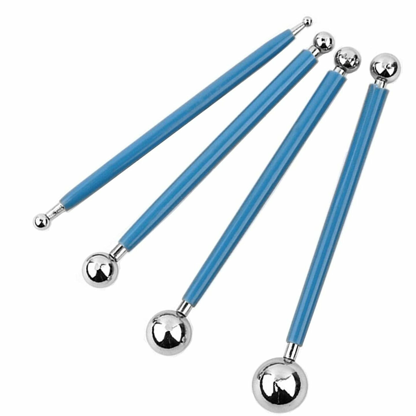 Qatalitic Modelling Ball Tools Set of 4 pcs | Stainless Steel Double-end Balls | Decorating Flower Modelling Tools for Shaping and Sculpting | Sugar craft Tools | Clay Modelling Tools Ball Stylus Dotting | Tools Sugar Paste Cake