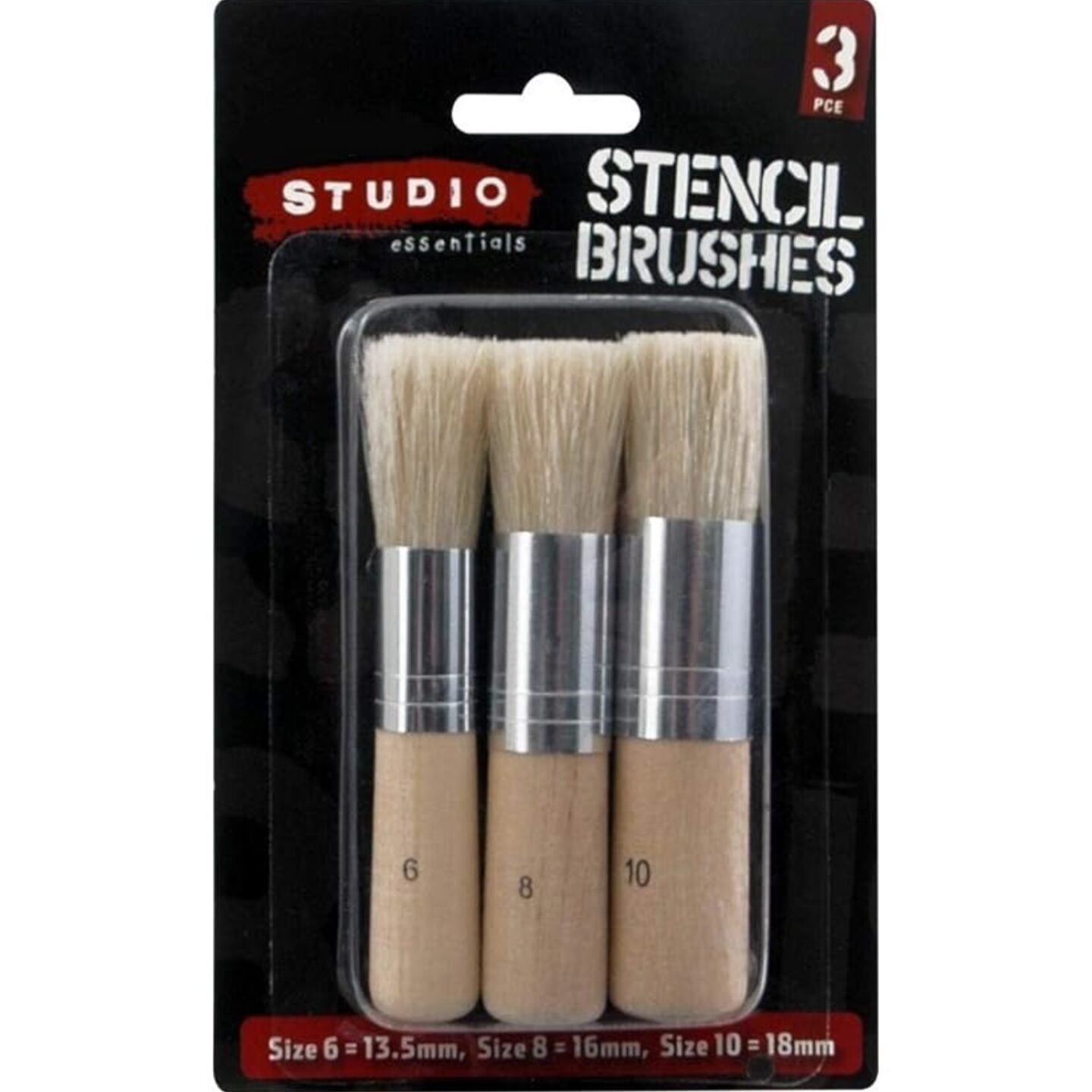 Qatalitic 3Pcs  Stencil Brushes Set, Art and Craft Paint Brush with Pure Natural Hog Bristle in Various Sizes Including Size 6=13.5mm,Size 8=16mm,Size10=18mm (nov 2023)
