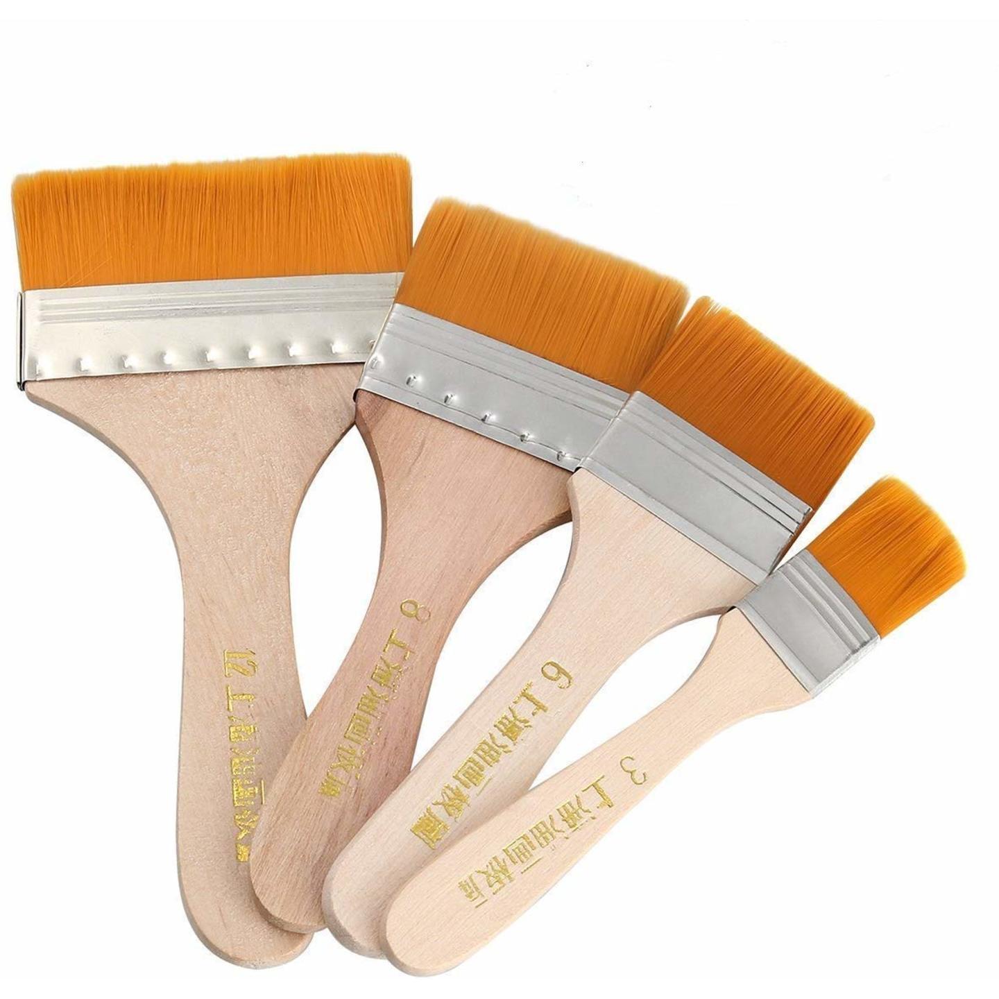 ASIN B085G8Z5PD Artist Quality Natural Finish Synthetic Flat Paint Brushes of 4 Pc (18 mm,1 Inch,1.5 Inch & 2 Inch)