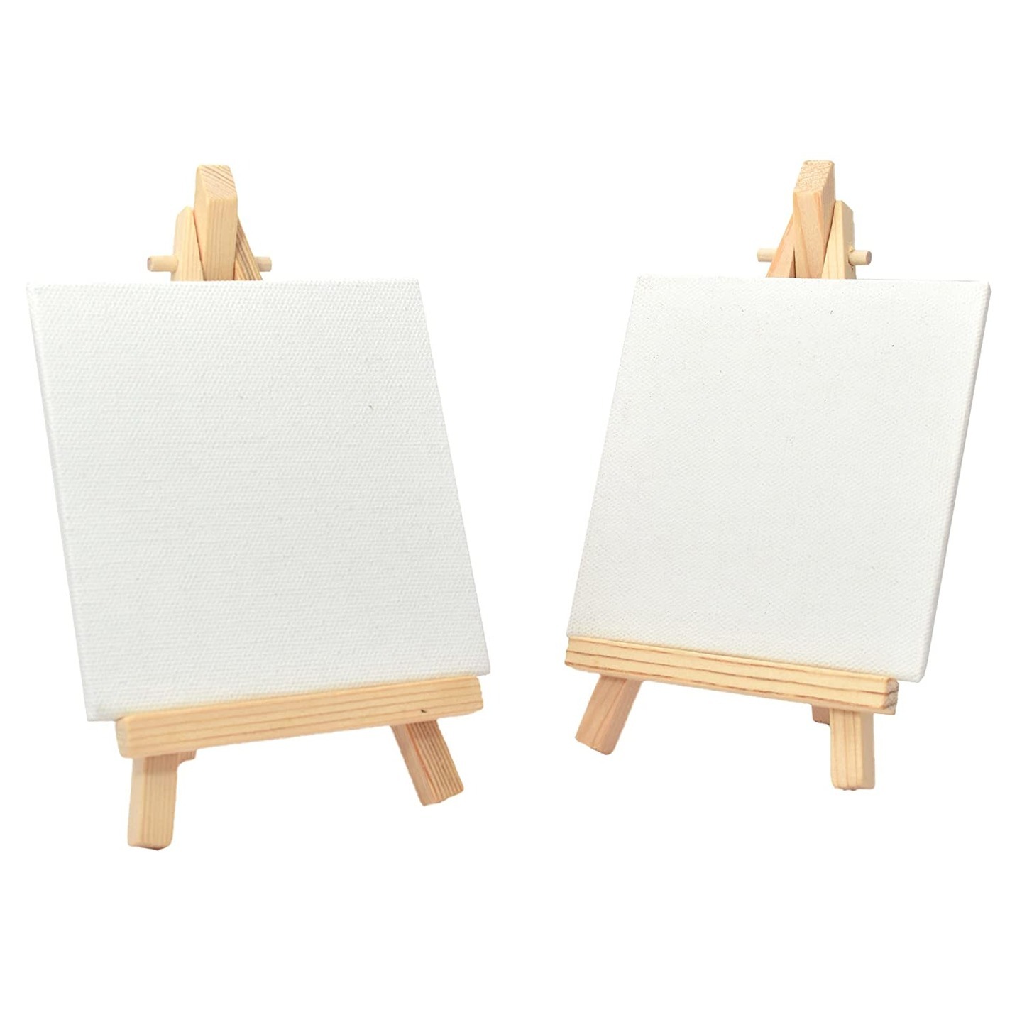 Qatalitic Pack of 2pc Mini Wooden Display Easel with Canvas Board 10x10cm for Artists Students Drawing Professionals Painting Photo Frame 
