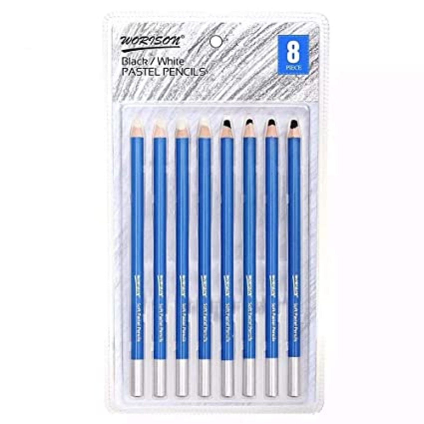 Qatalitic Pastel Pencils Non-Toxic 5mm Natural Linden Wooden Pencils (Set of 8 Pencils) (4 X Black Pencils & 4 X White Pencils) for artistic works