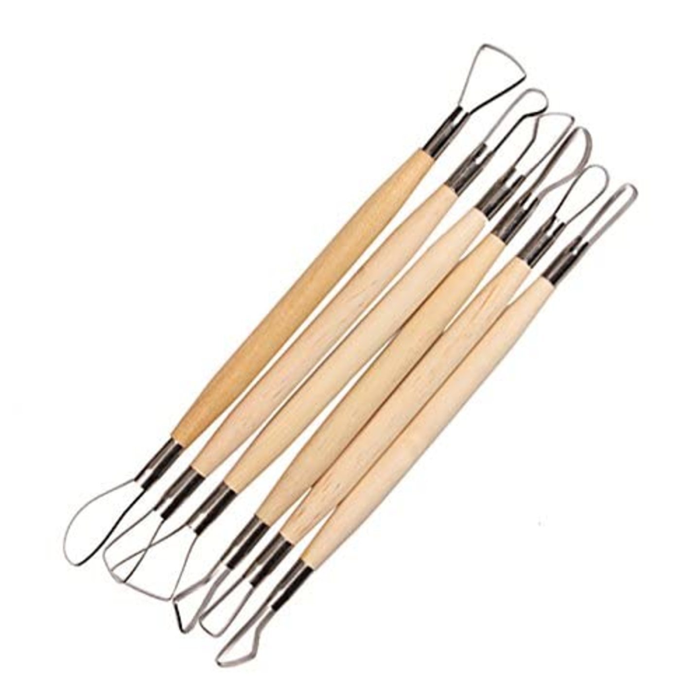 Qatatlitic  6PCS Wood Handle Wax Pottery Clay Sculpture Carving Tool DIY Craft Set Great, Clay Tool Set, Art Wood & Metal Ribbon Cutting Tool Ceramic and Crafts
