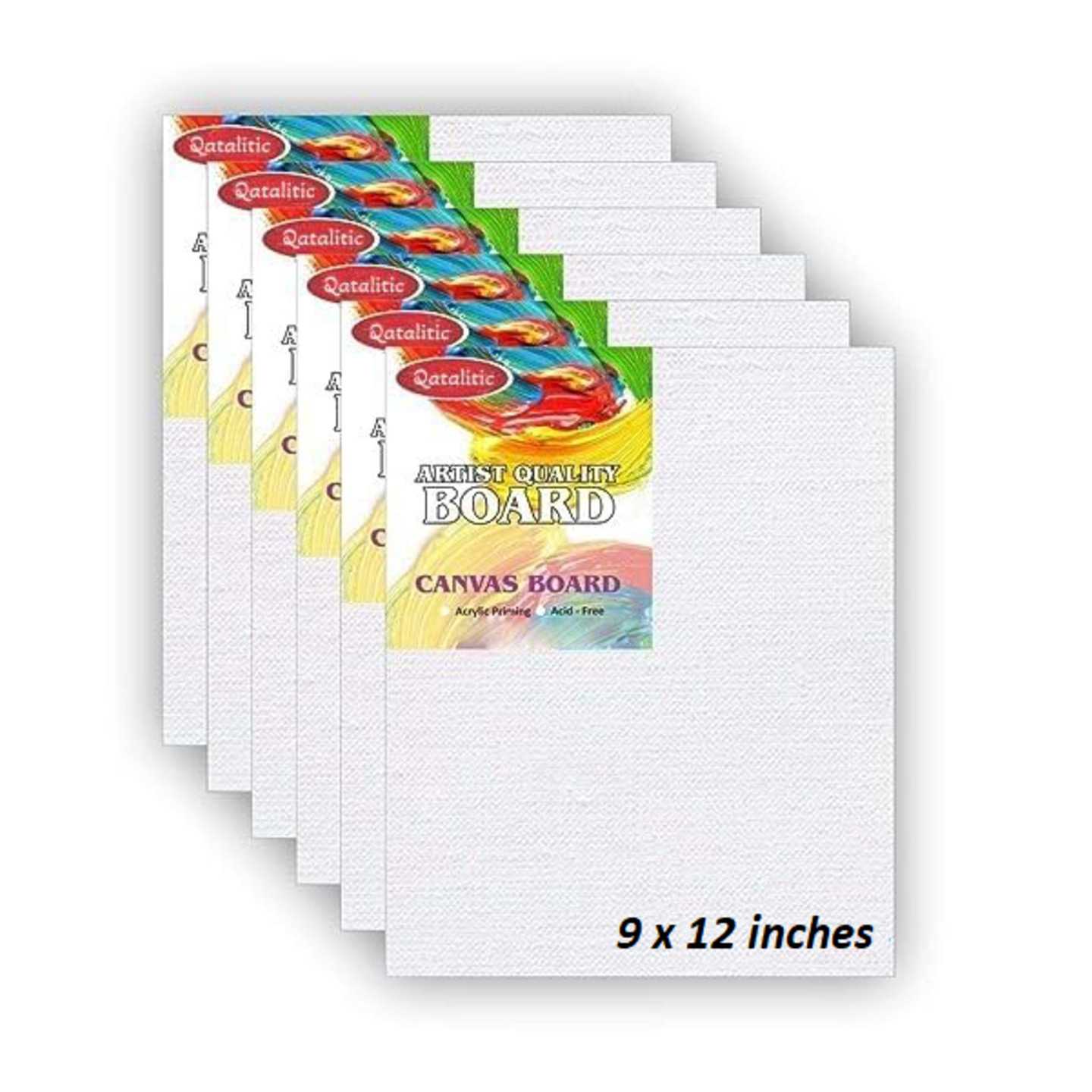 Qatalitic Set of 6 pc. 9 x 12 inch Canvas Board, 100% Cotton, Acid Free, Blank White Mini Canvases for Oil, Acrylic & Watercolour Paint