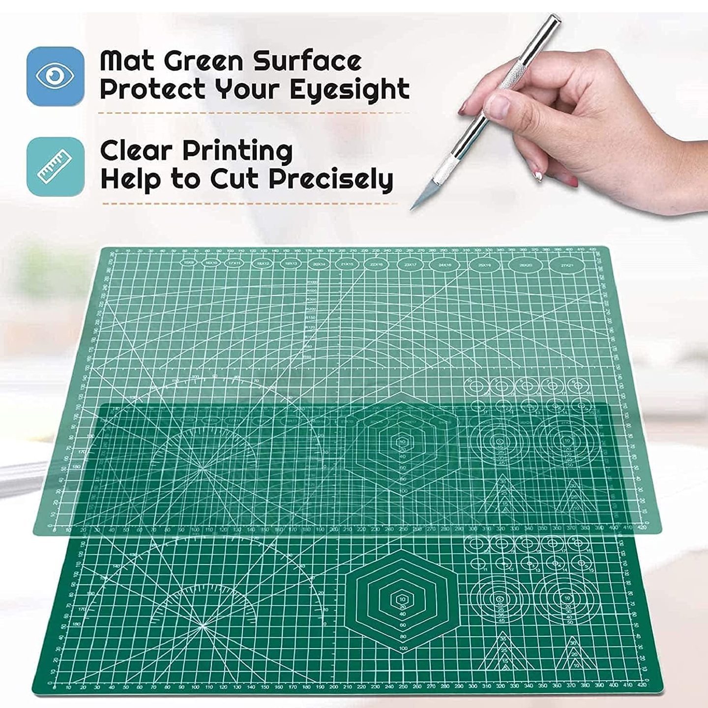 VeriXpress Flexible Cutting Mat, A3 Size 18 X 12 inch, Self-Healing, 5 Layered, Double Sided with Marked Pattern and Grids Green - Polyvinyl Chloride saurabh-15